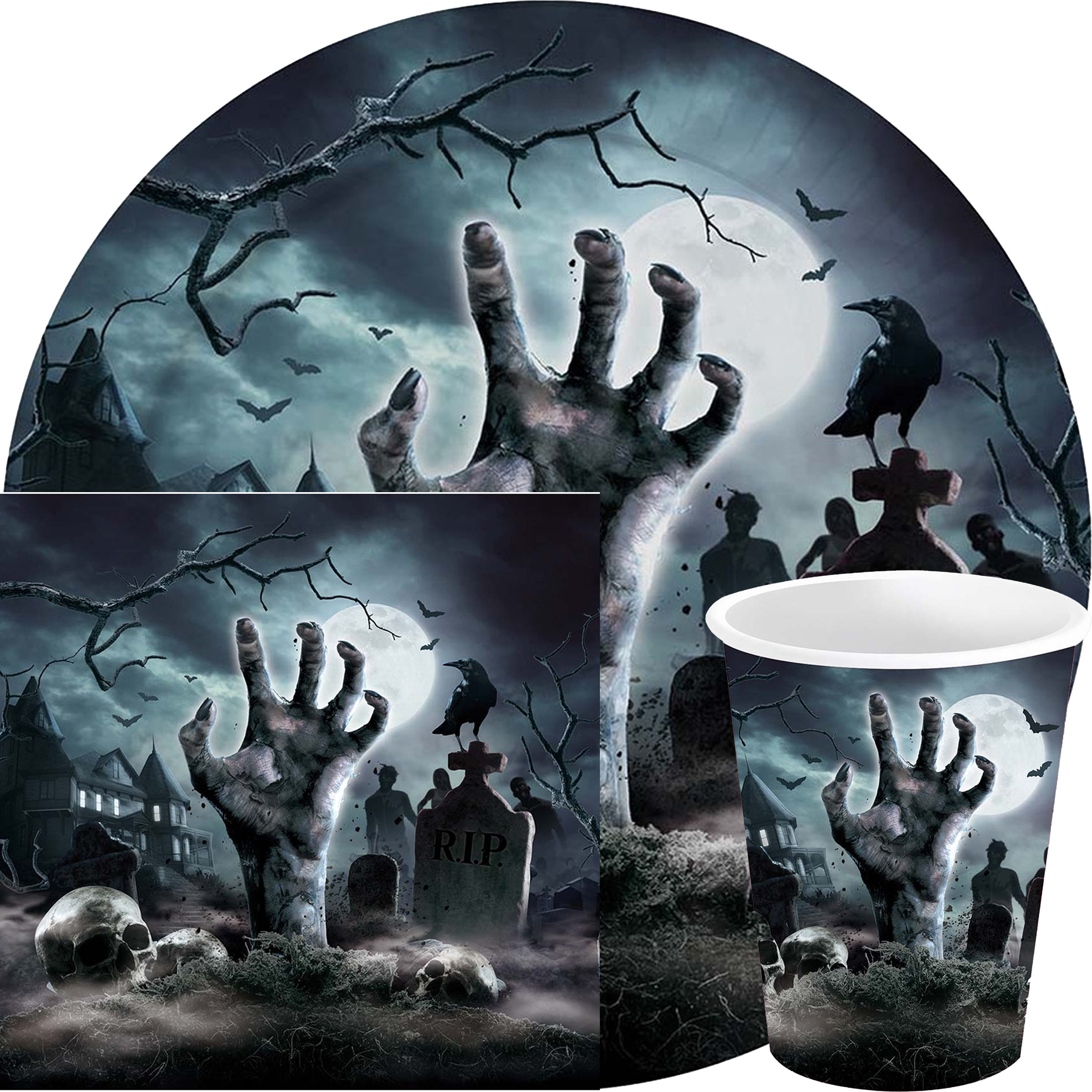 Halloween-horror kerkhof feest set bord-beker-servet 36x zwart- papier