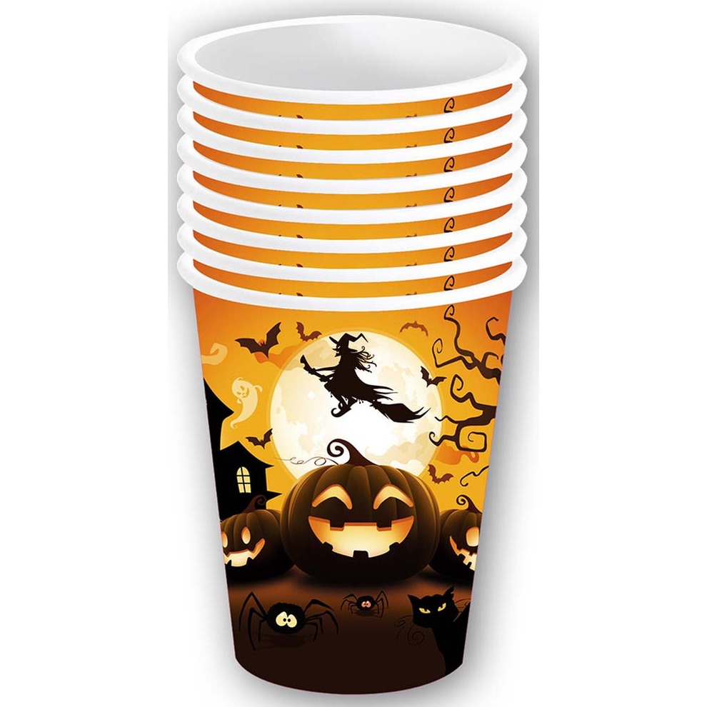 Halloween-horror pompoen feest bekers 24x zwart papier 240 ml