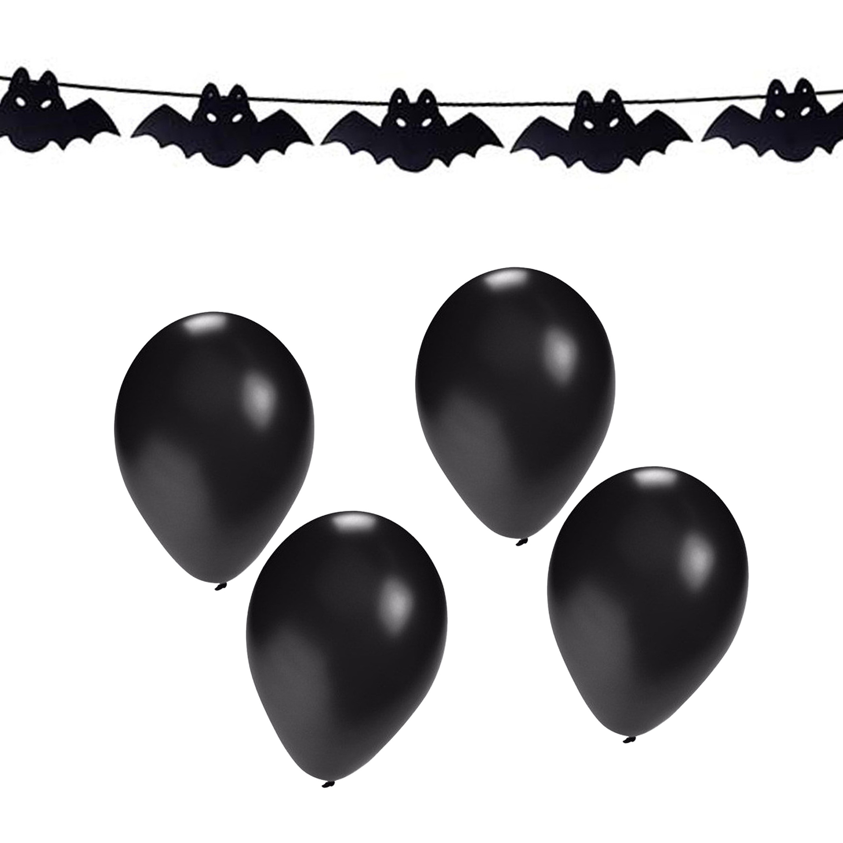 Halloween-horror thema vlaggenlijn vleermuis papier 300 cm incl. 10x ballonnen zwart