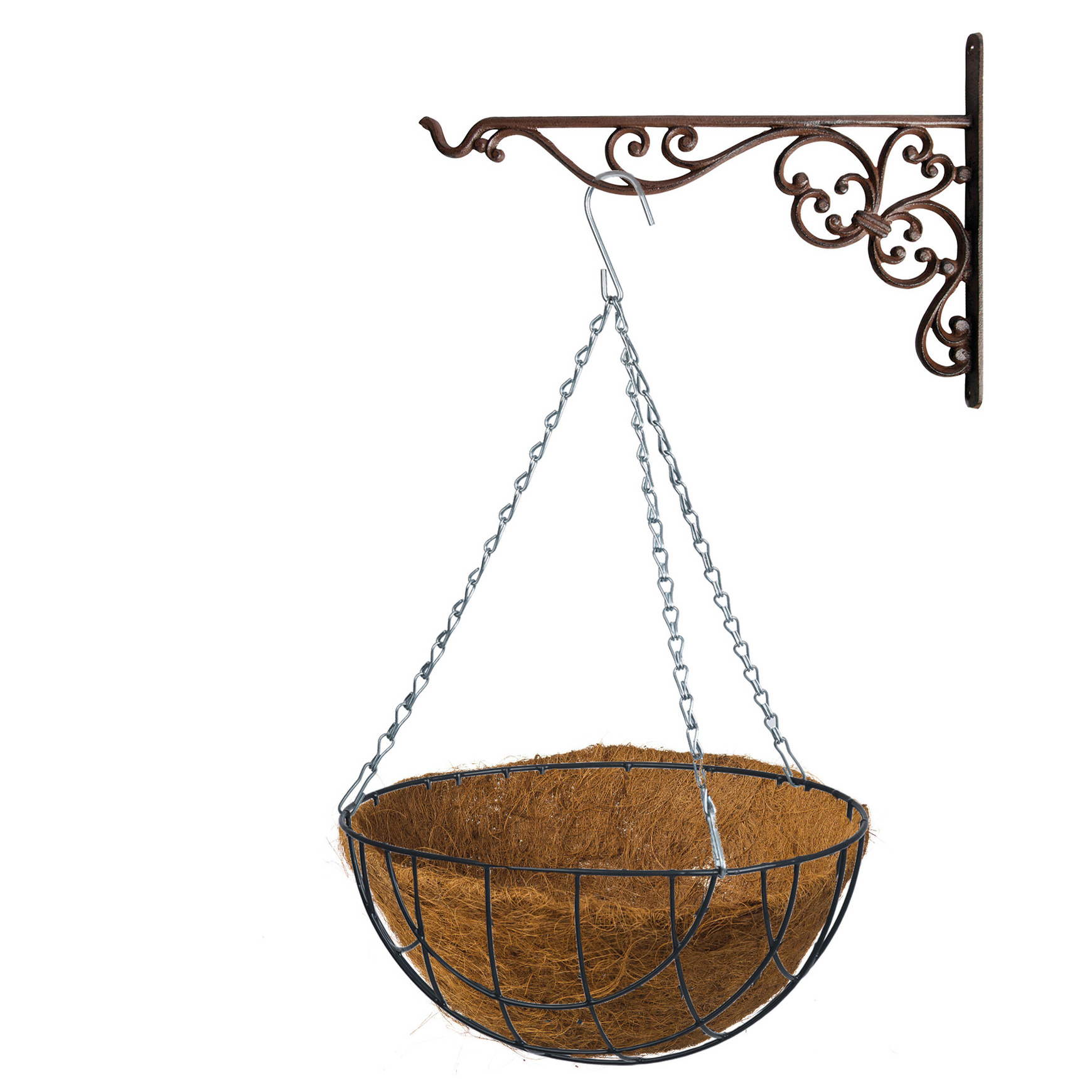 Hanging basket 30 cm met ijzeren muurhaak en kokos inlegvel