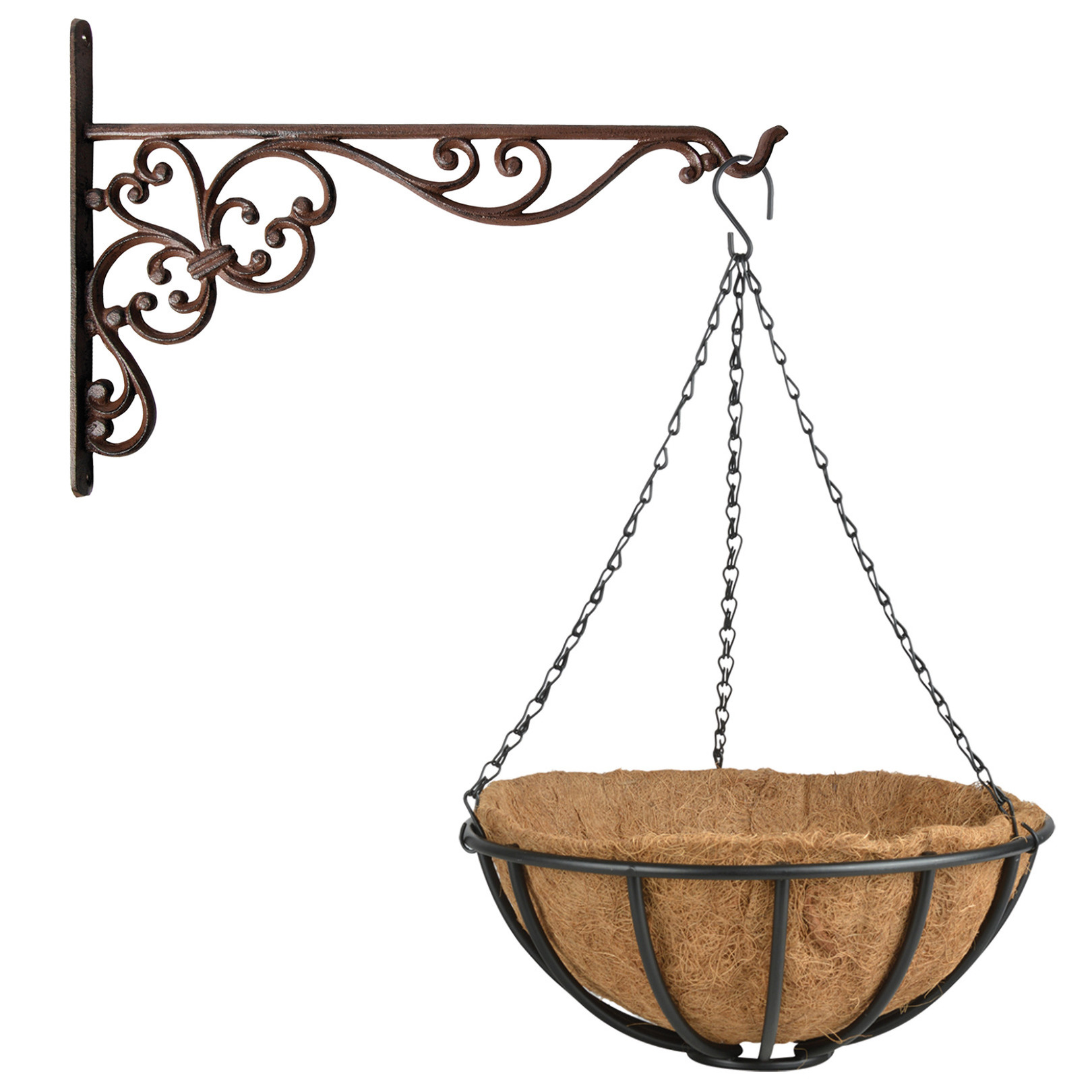 Hanging basket 35 cm met ijzeren muurhaak en kokos inlegvel