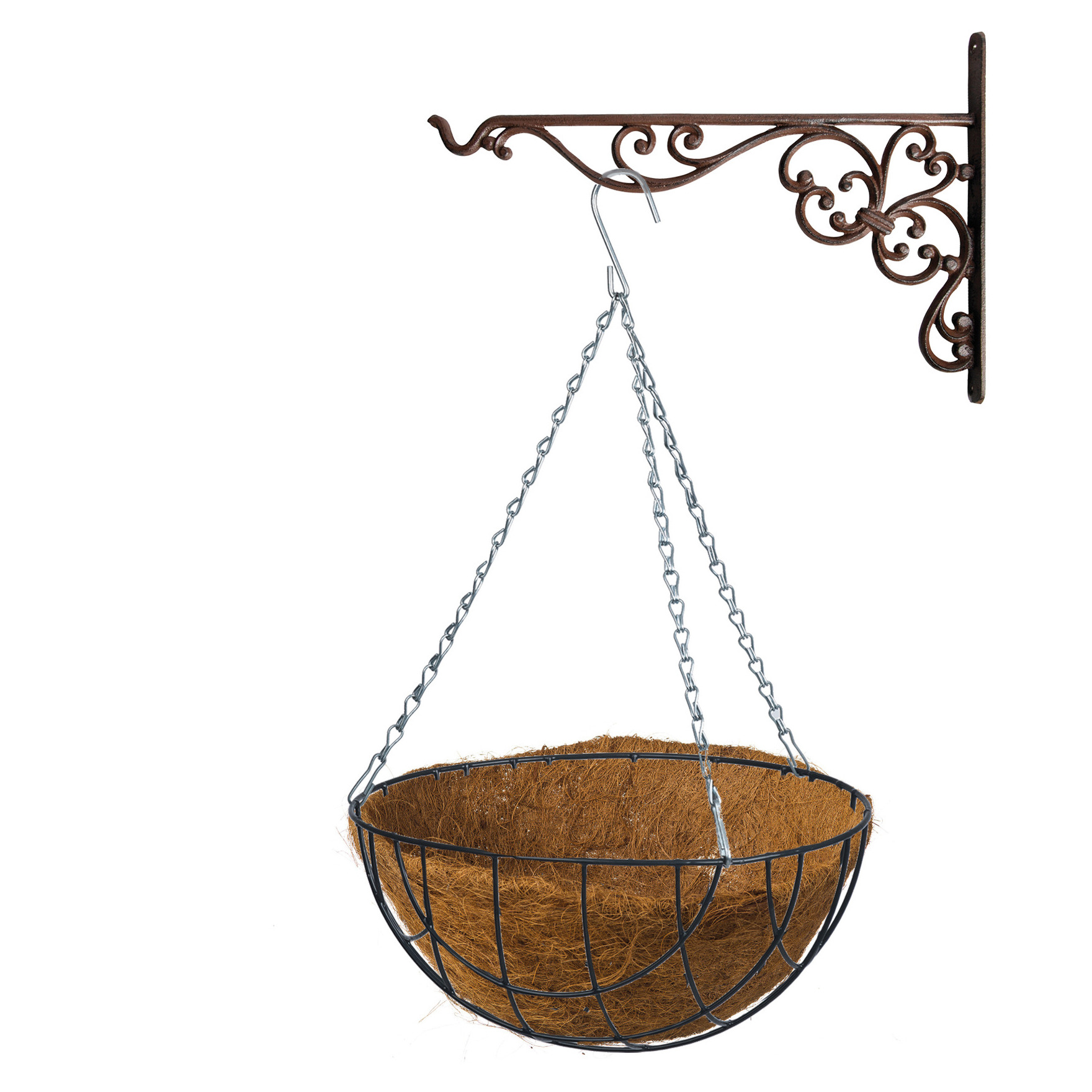 Hanging basket 35 cm met ijzeren muurhaak en kokos inlegvel