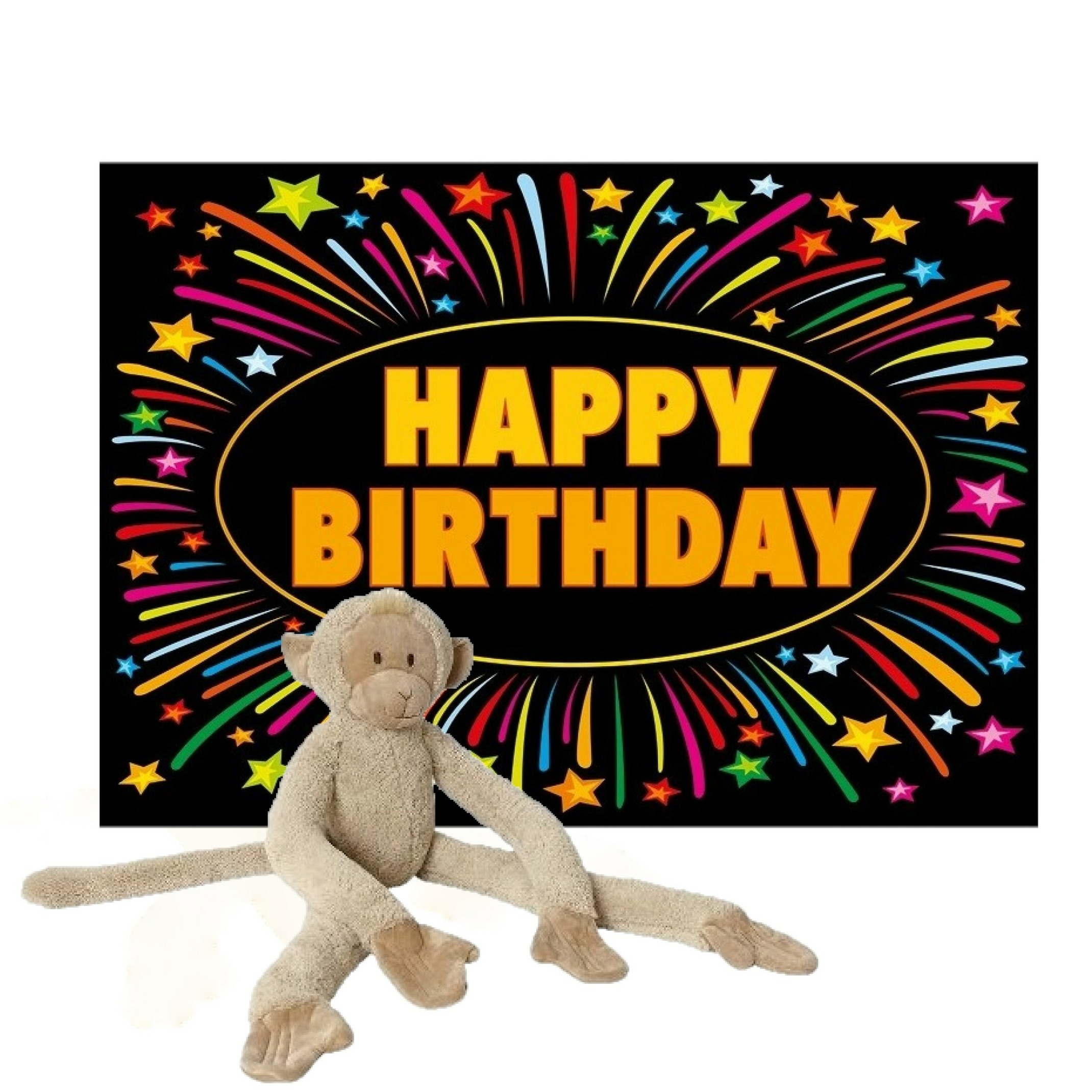 Happy Horse knuffel aap-apen 85 cm met een verjaardag wenskaart happy birthday