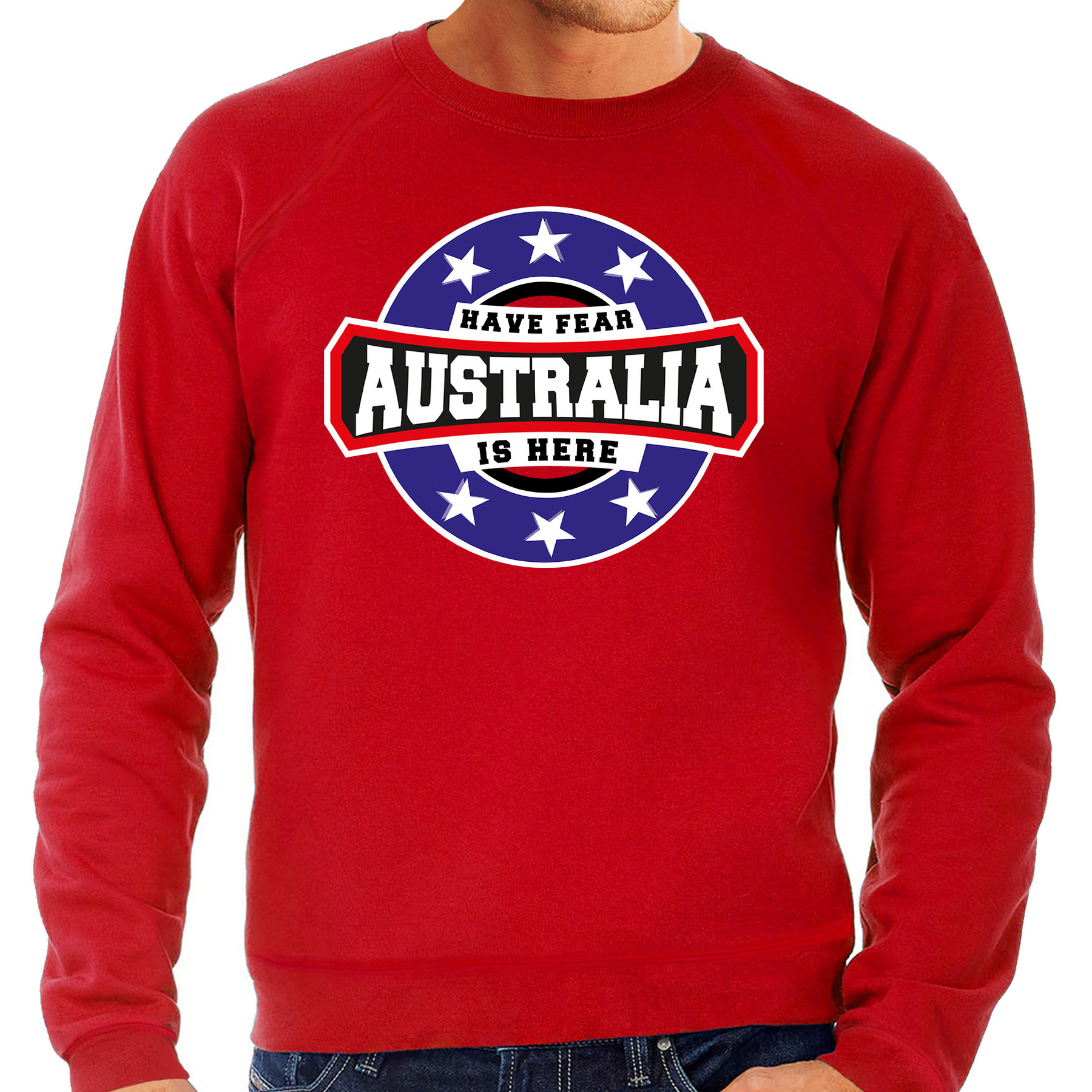 Have fear Australia-Australie is here supporter trui-kleding met sterren embleem rood voor heren
