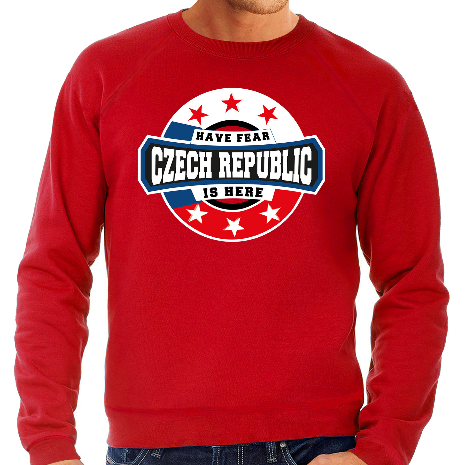Have fear Czech republic-Tsjechie is here supporter trui-kleding met sterren embleem rood voor heren