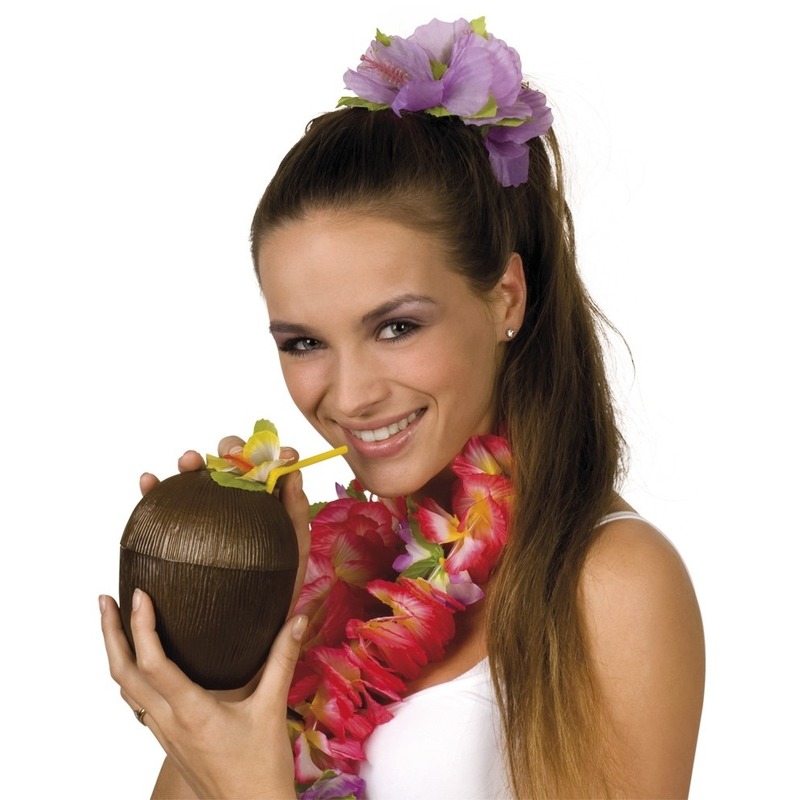Hawaii beker kokosnoot met rietje 400 ml