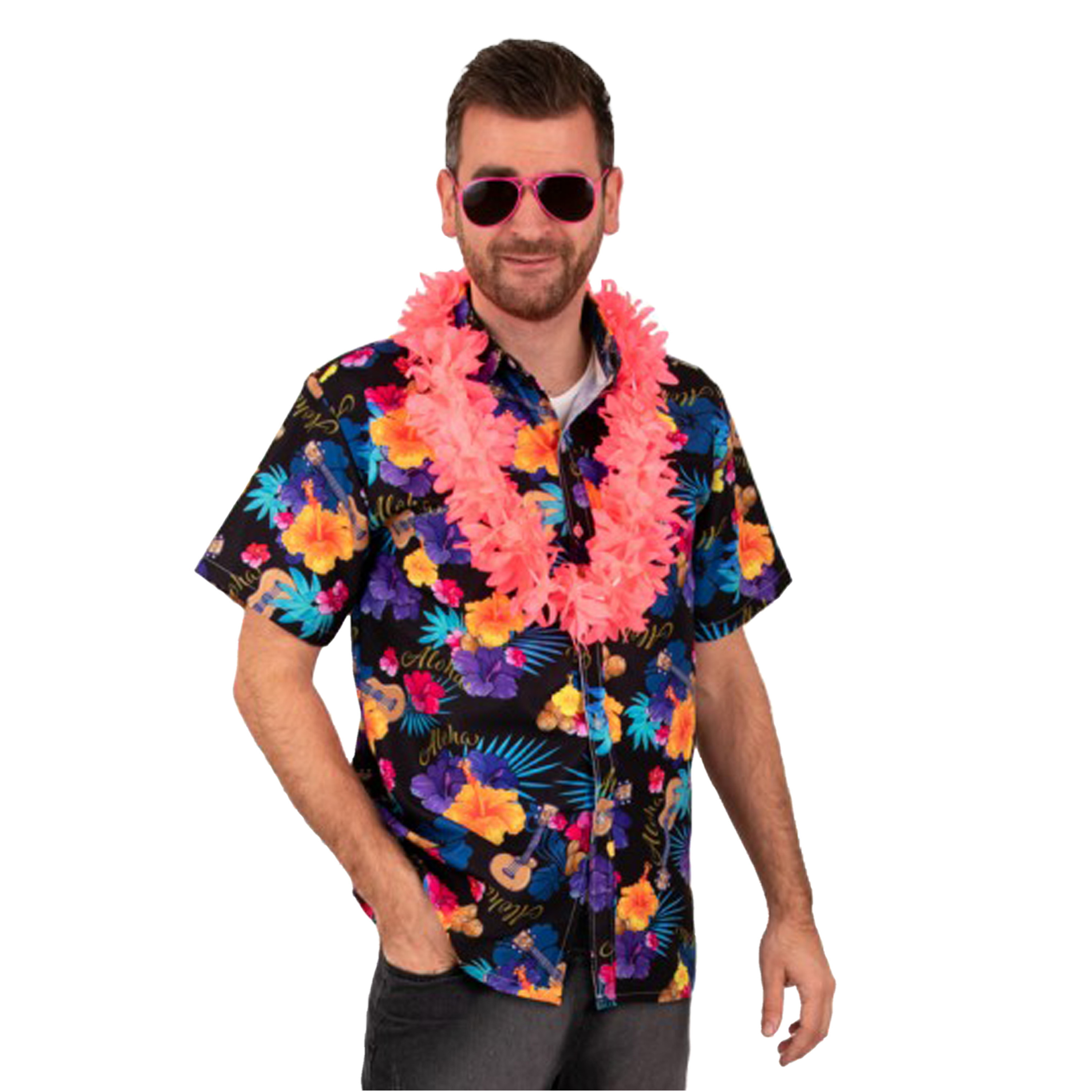 Hawaii shirt-blouse Verkleedkleding Heren Tropische bloemen zwart