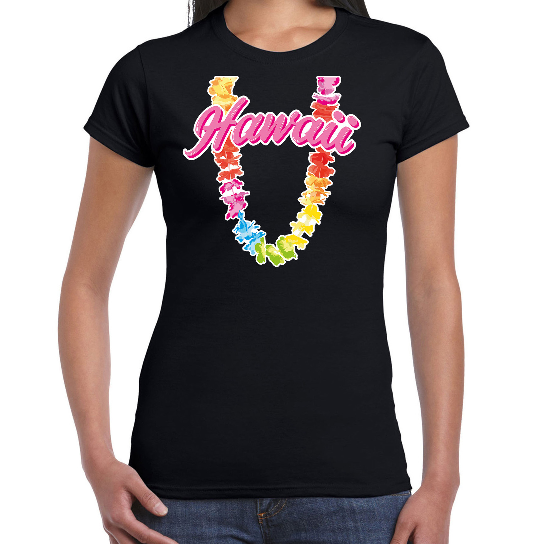 Hawaii slinger t-shirt zwart voor dames