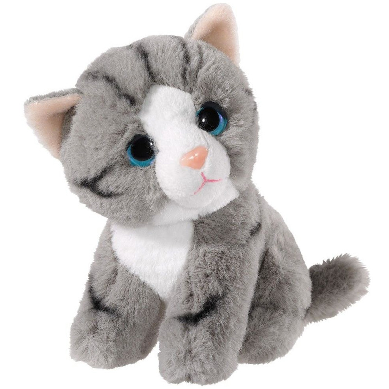Heunec Pluche grijze kat-poes knuffel 14 cm speelgoed katten