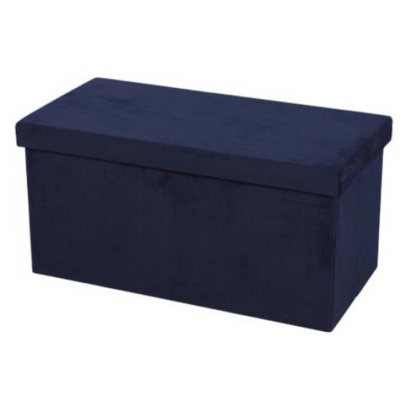 Hocker bank poef XXL opbergbox donkerblauw polyester-mdf 76 x 38 x 38 cm