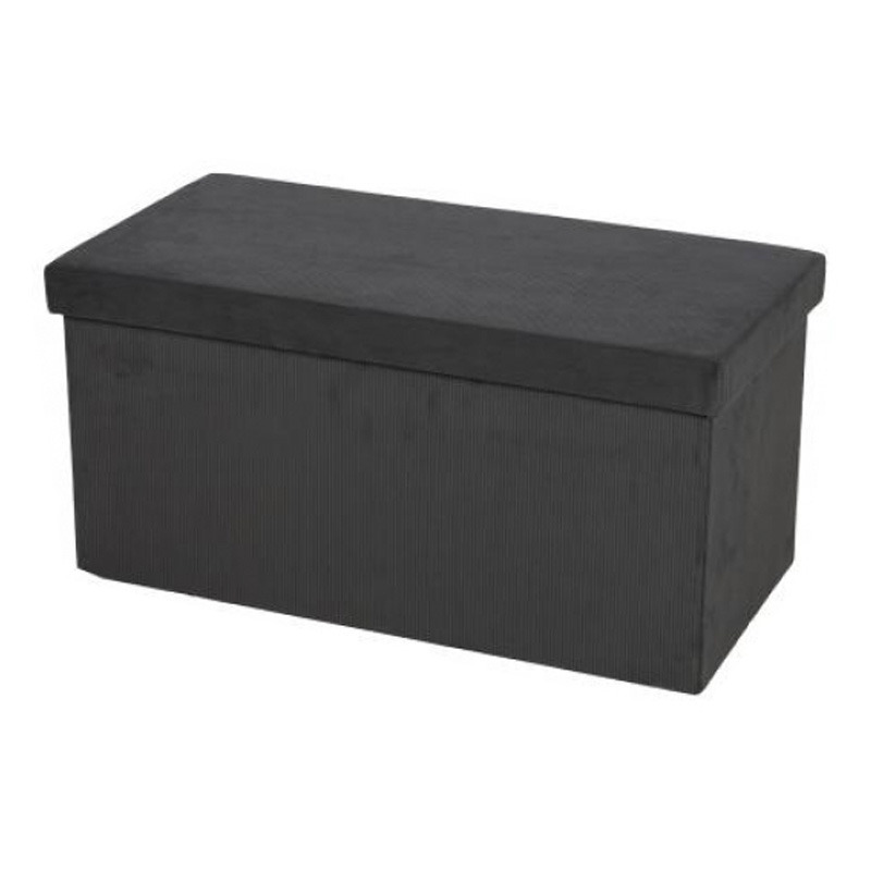 Hocker bank poef XXL opbergbox donkergrijs polyester-mdf 76 x 38 x 38 cm