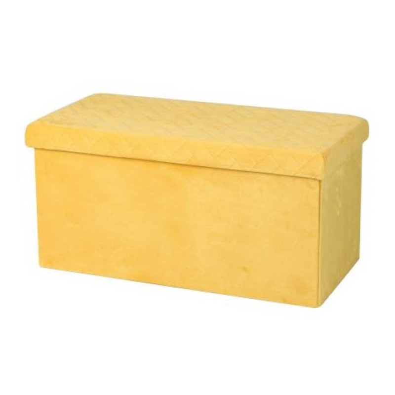 Hocker bank poef XXL opbergbox geel polyester-mdf 76 x 38 x 38 cm