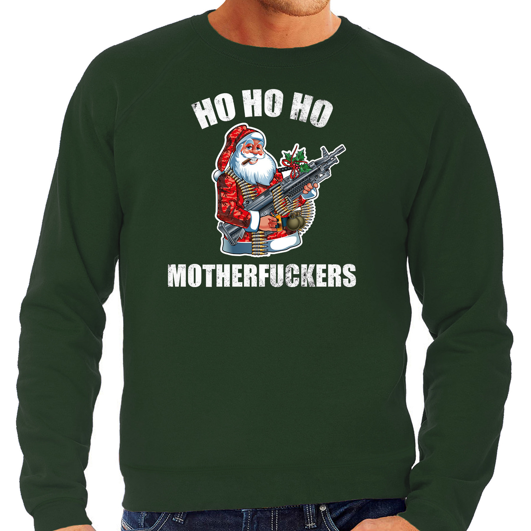 Hohoho motherfuckers foute Kerstsweater-Kersttrui groen voor heren