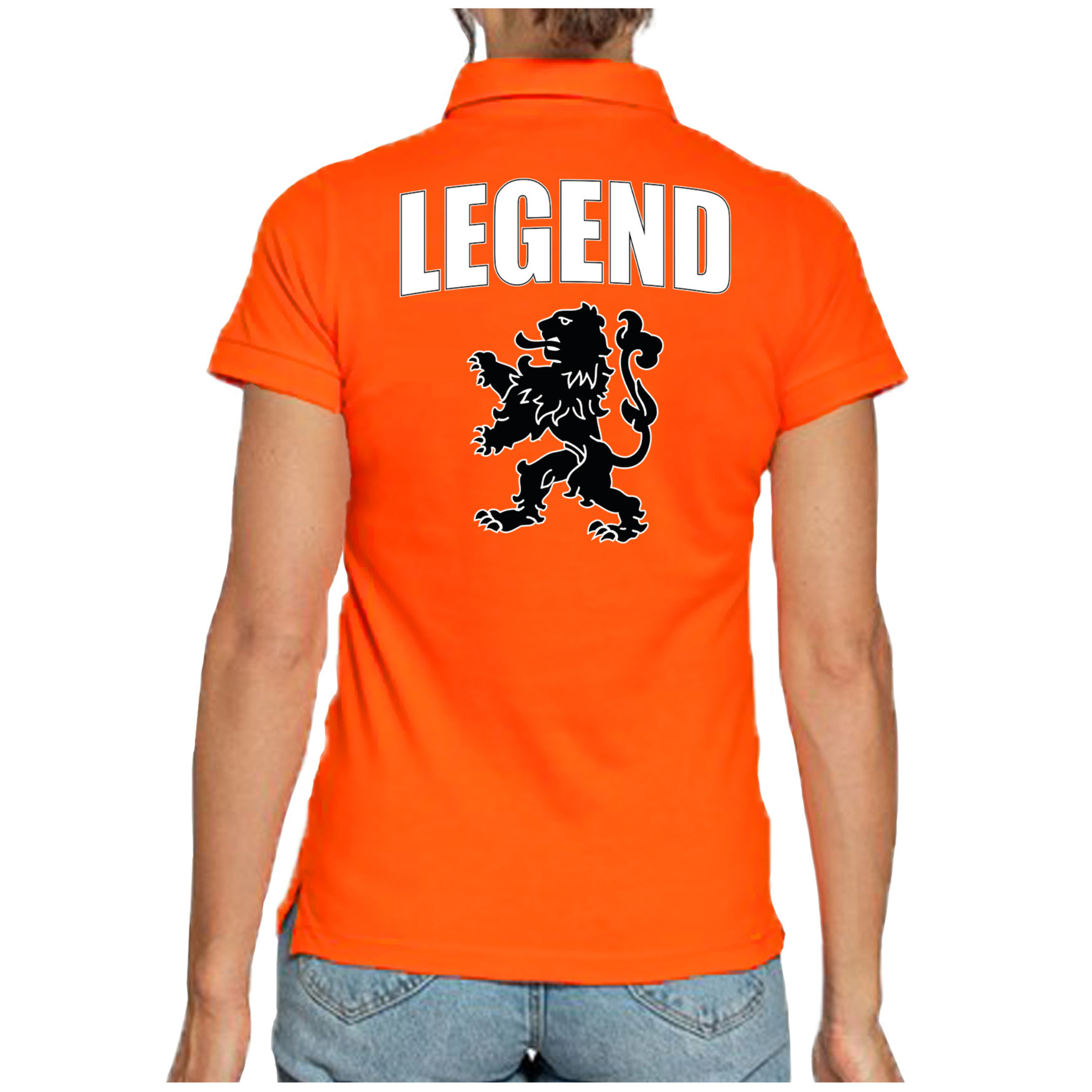 Holland fan polo t-shirt legend oranje met leeuw voor dames