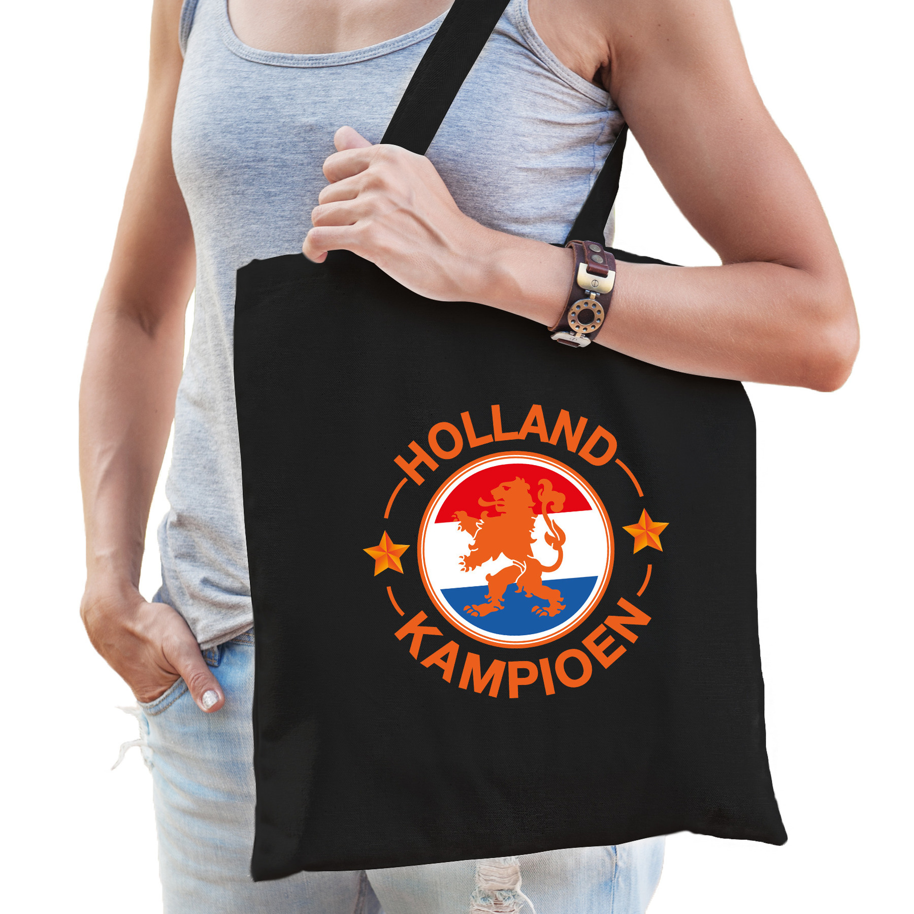Holland kampioen leeuw oranje supporter tas zwart voor dames en heren EK- WK voetbal-Koningsdag