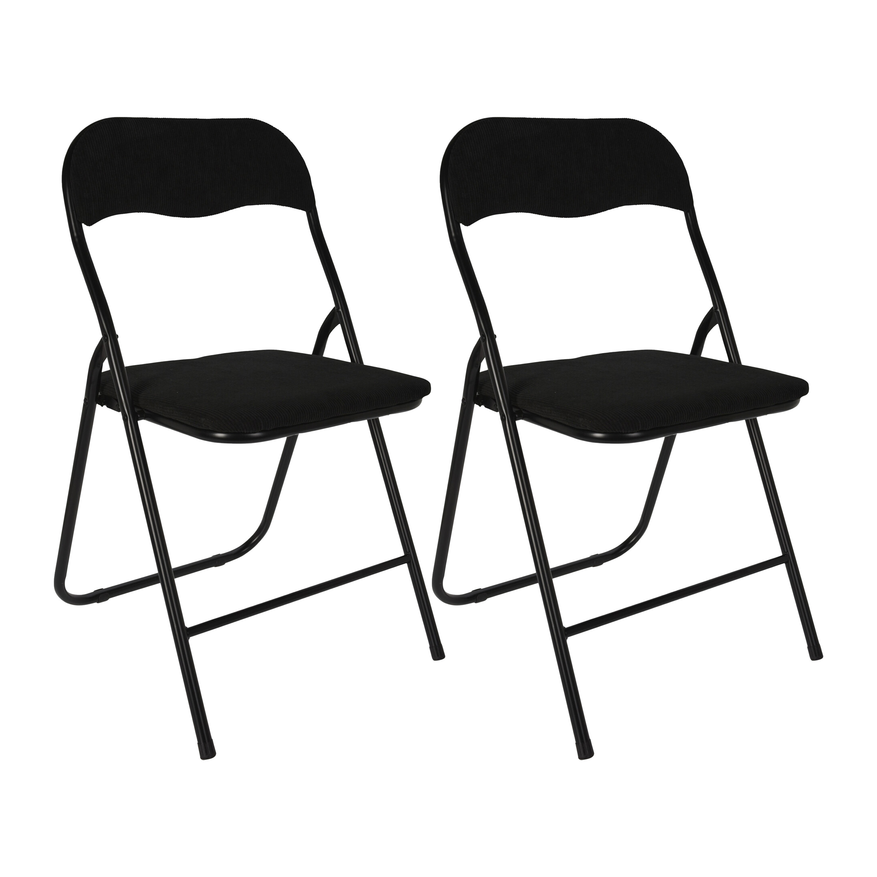 Home & Styling Klapstoel met ribcord zitting 2x zwart 40 x 38 x 88 cm metaal