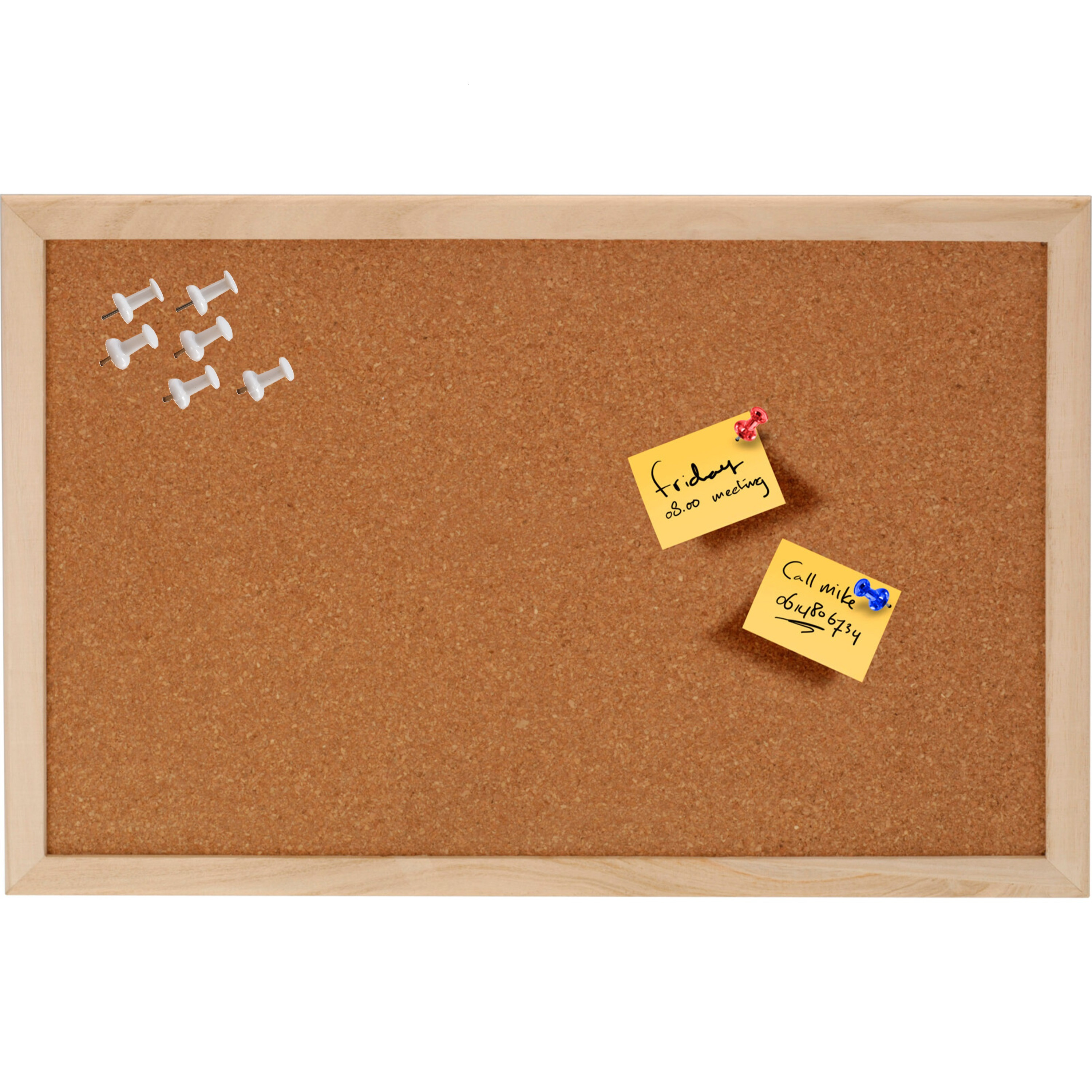 Home & Styling prikbord van hout-kurk 45 x 30 cm incl 25x witte punt punaises memobord