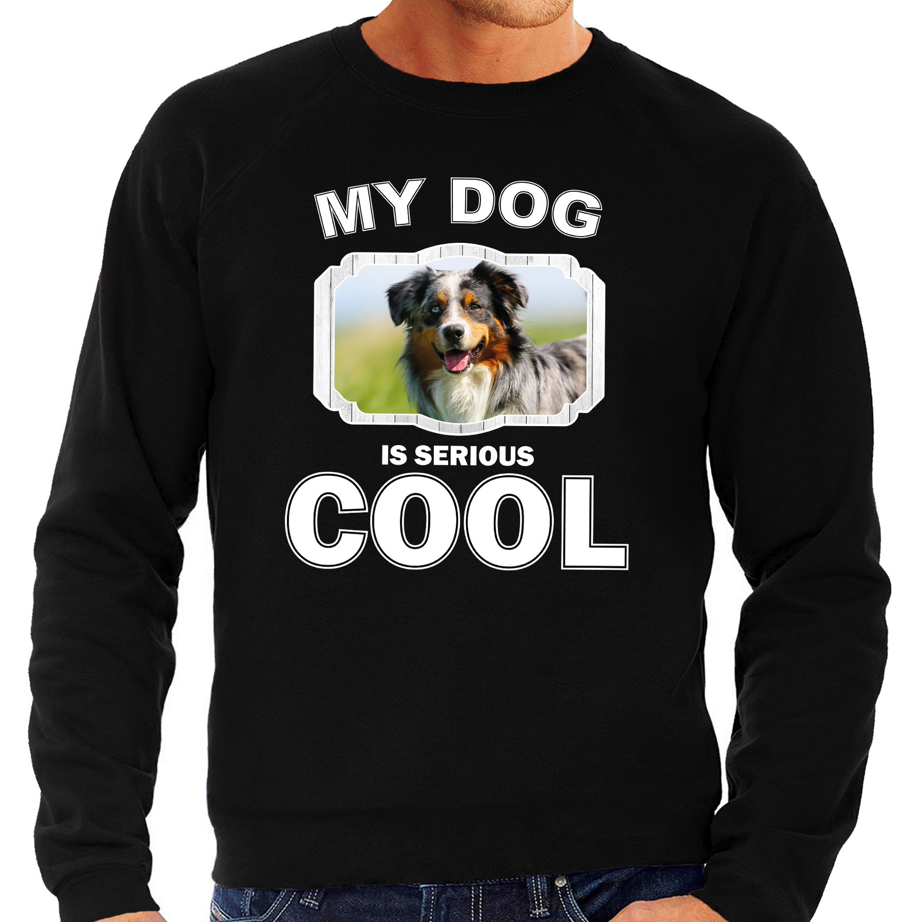 Honden liefhebber trui-sweater Australische herder my dog is serious cool zwart voor heren