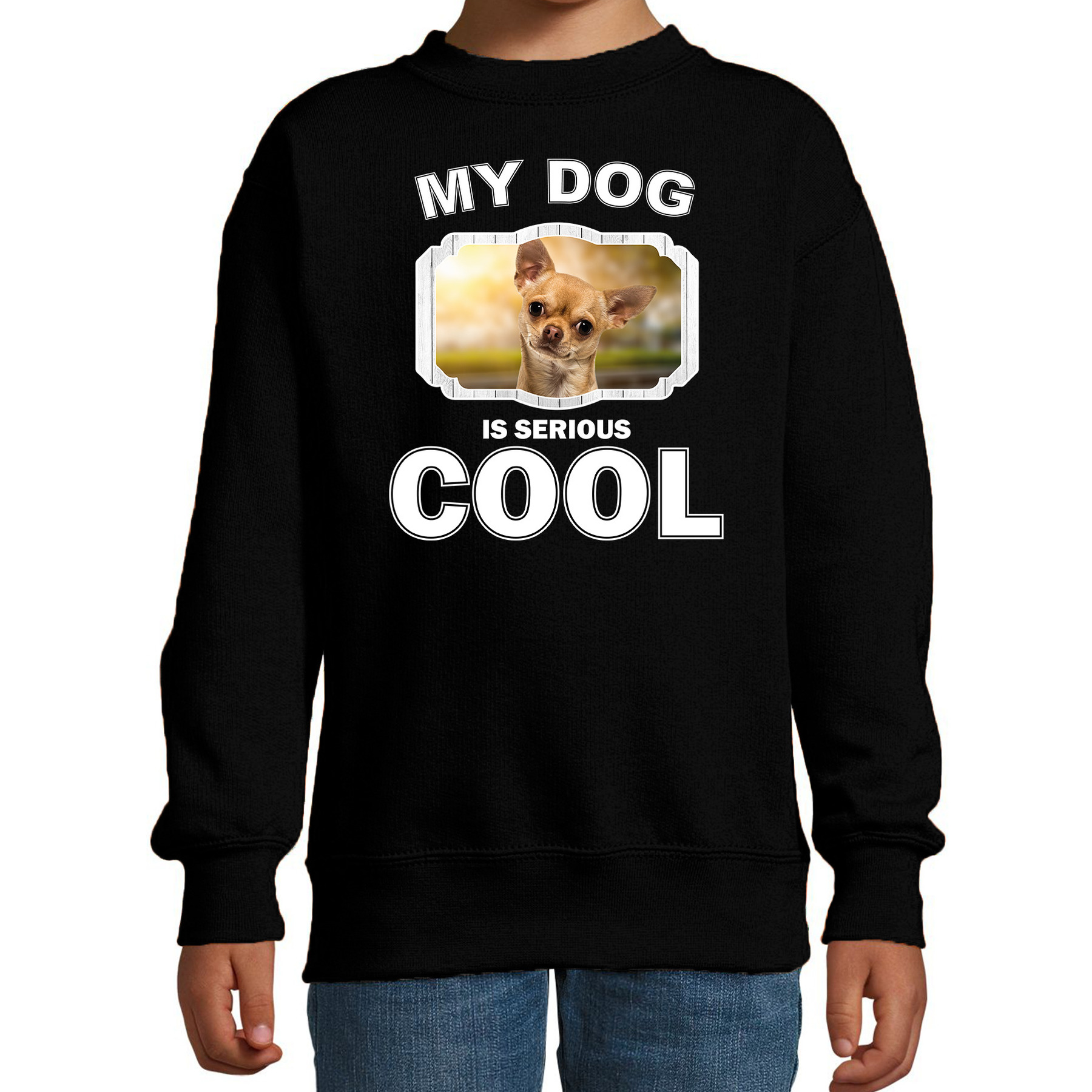 Honden liefhebber trui-sweater Chihuahua my dog is serious cool zwart voor kinderen