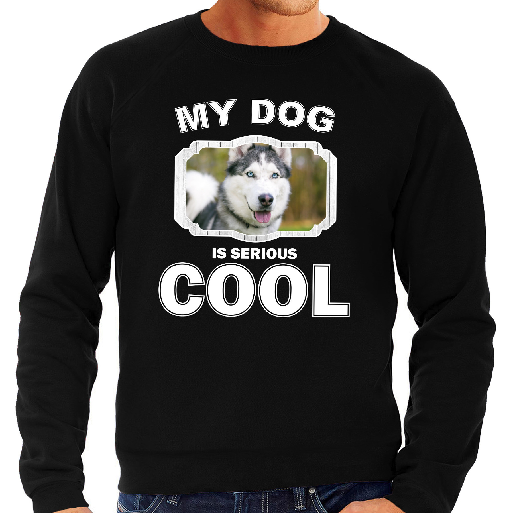 Honden liefhebber trui-sweater Husky my dog is serious cool zwart voor heren