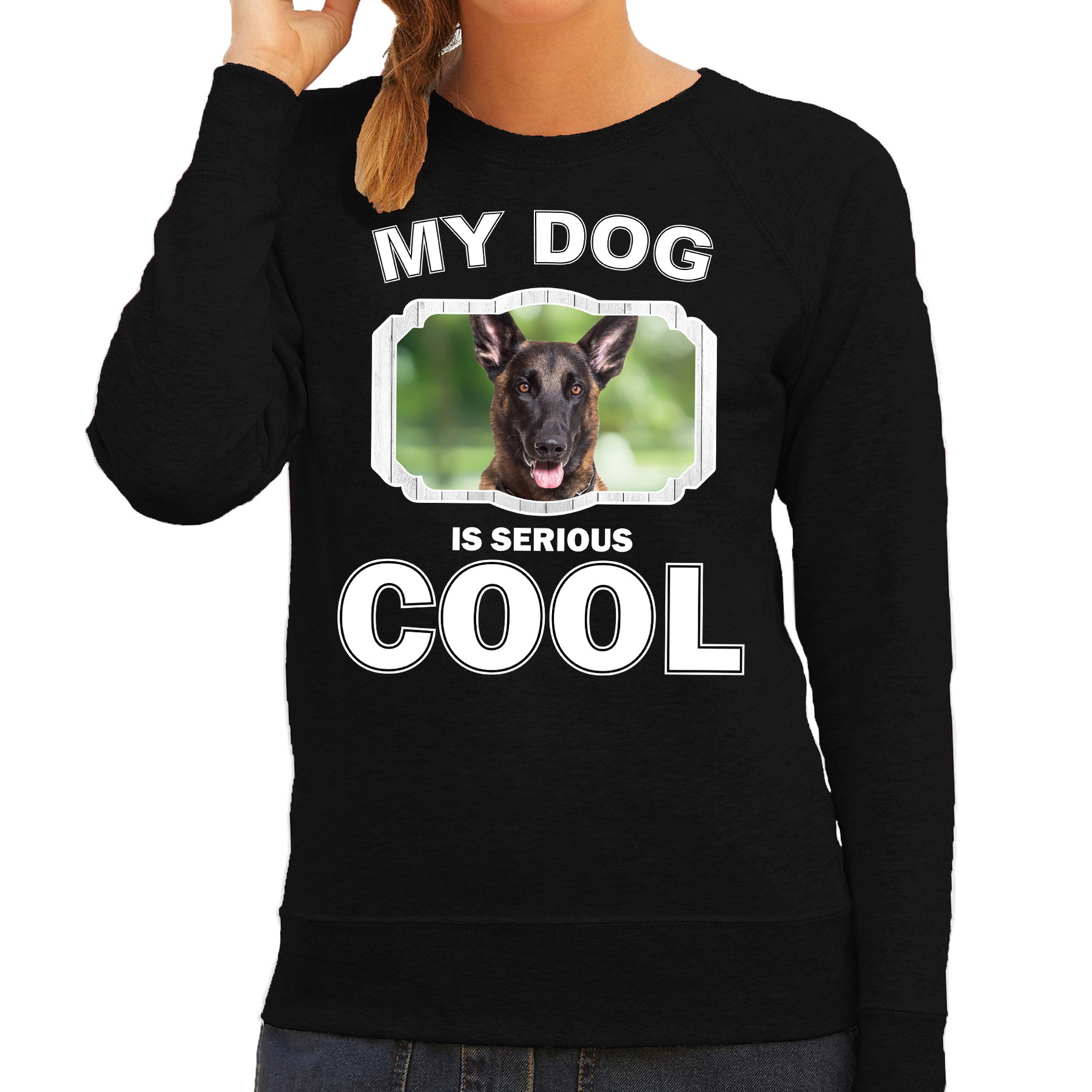 Honden liefhebber trui-sweater Mechelse herder my dog is serious cool zwart voor dames