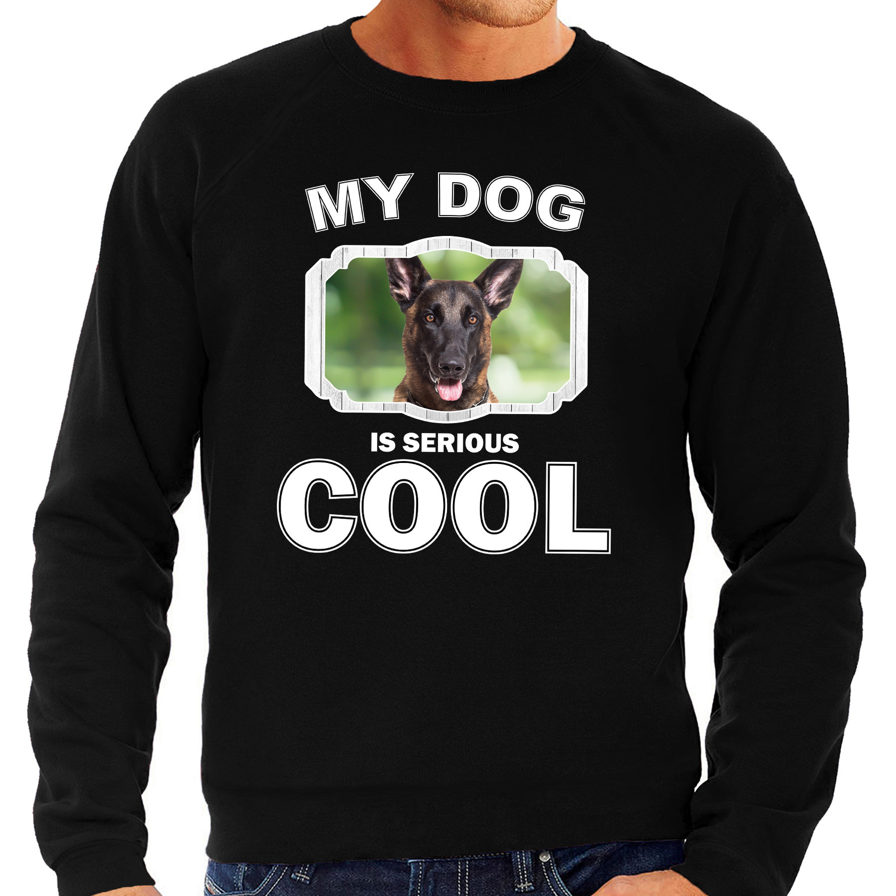 Honden liefhebber trui-sweater Mechelse herder my dog is serious cool zwart voor heren