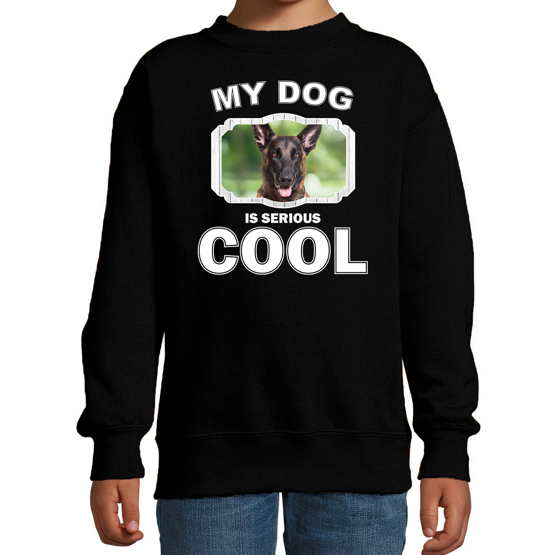 Honden liefhebber trui-sweater Mechelse herder my dog is serious cool zwart voor kinderen