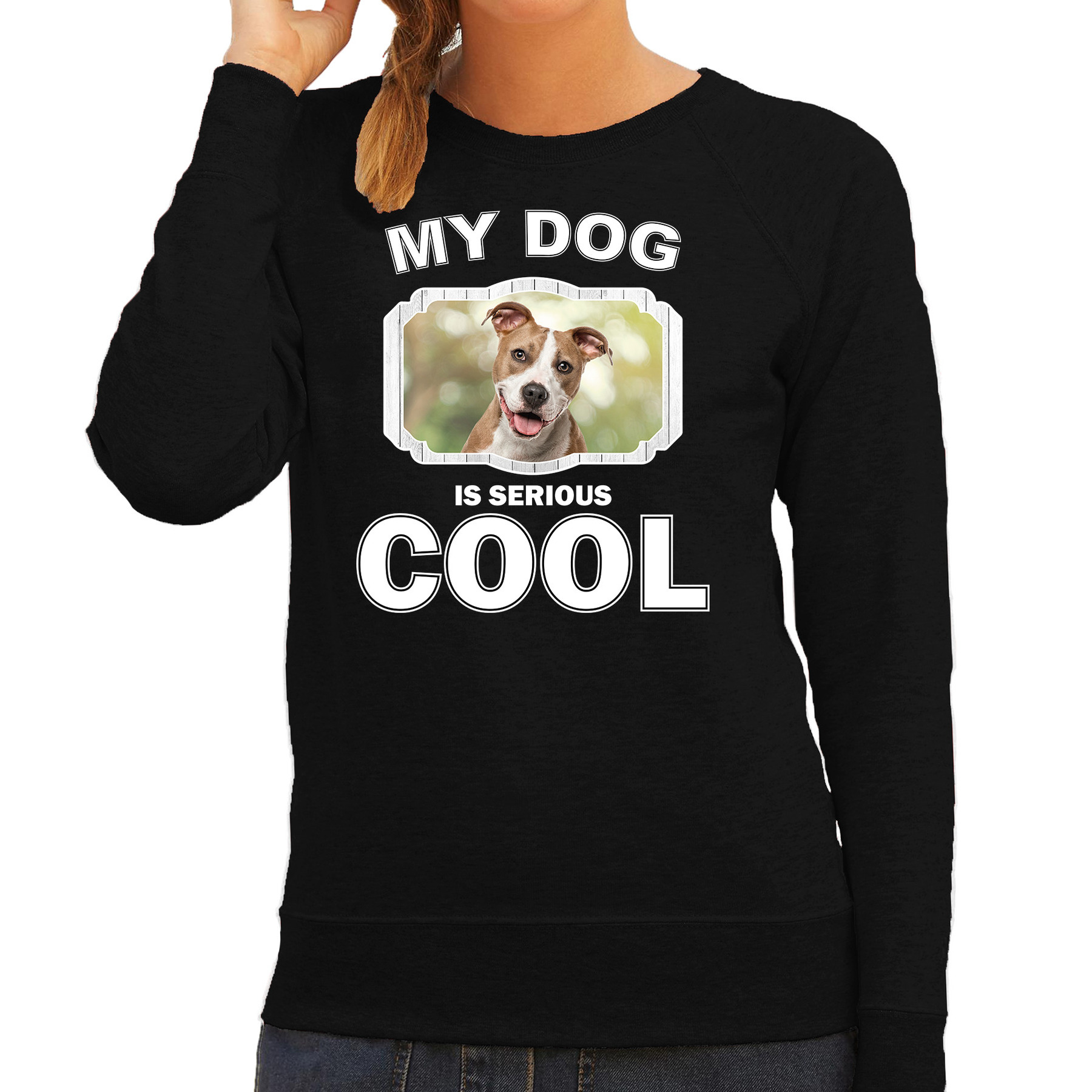 Honden liefhebber trui-sweater Staffordshire bull terrier my dog is serious cool zwart voor dames