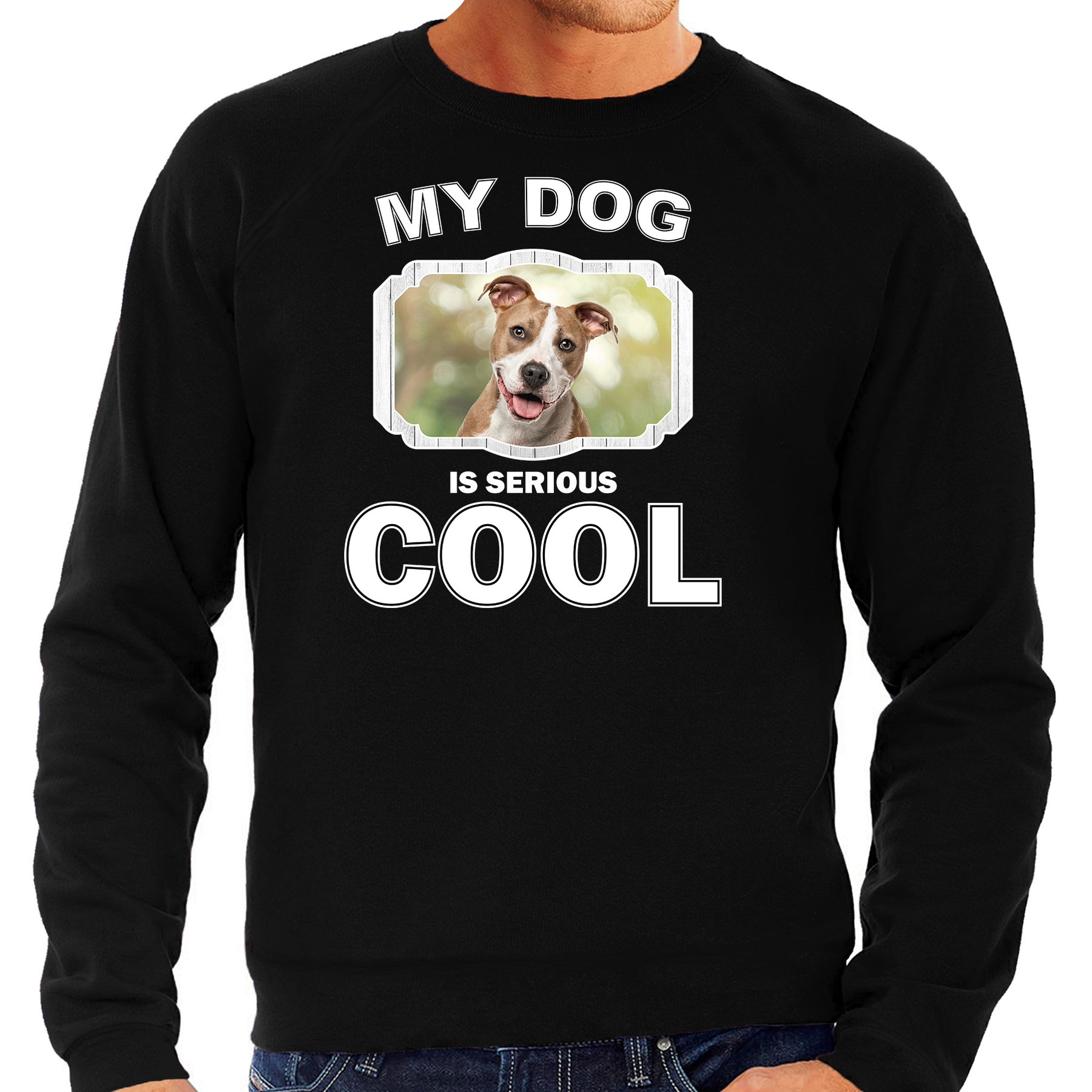 Honden liefhebber trui-sweater Staffordshire bull terrier my dog is serious cool zwart voor heren