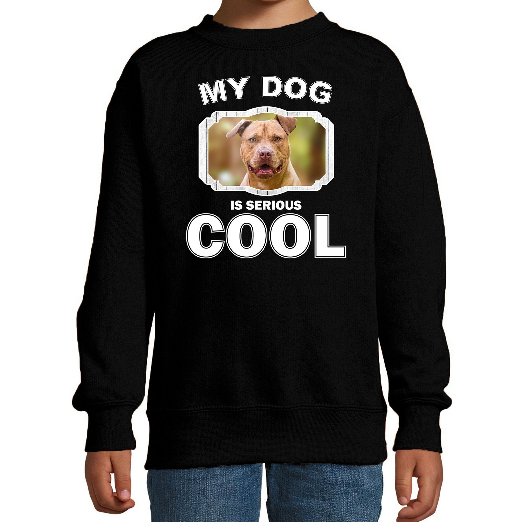 Honden liefhebber trui-sweater Staffordshire bull terrier my dog is serious cool zwart voor kinderen