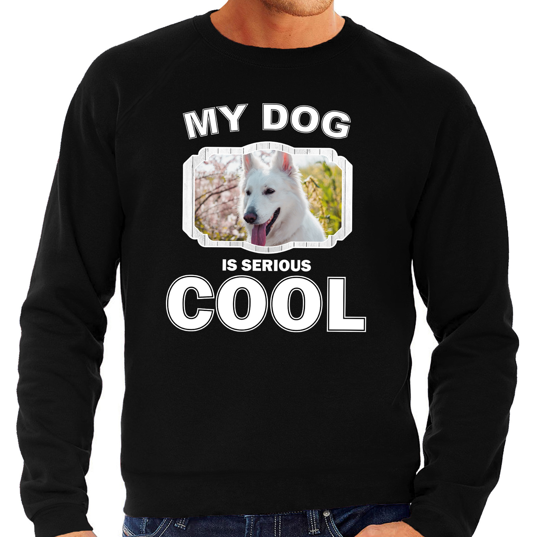 Honden liefhebber trui-sweater Witte herder my dog is serious cool zwart voor heren