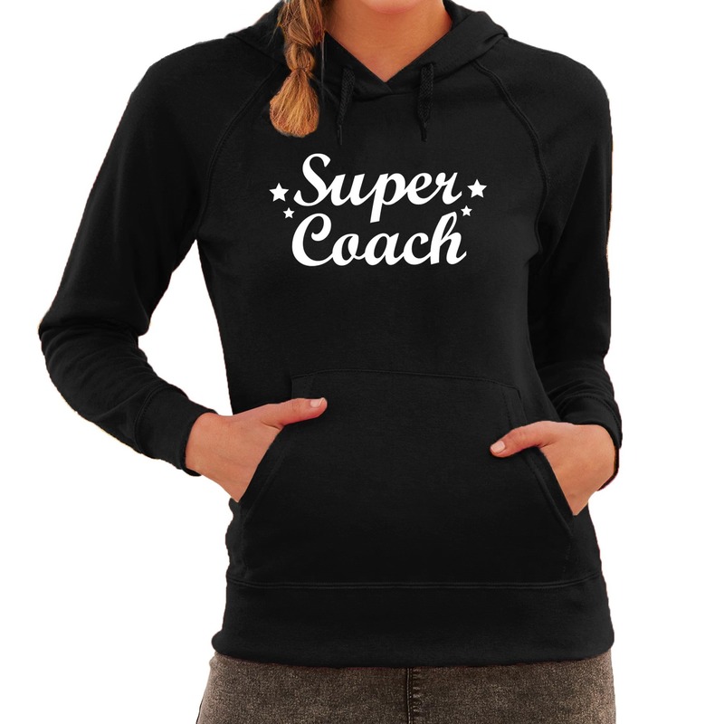Hooded sweater zwart met super coach bedrukking voor dames