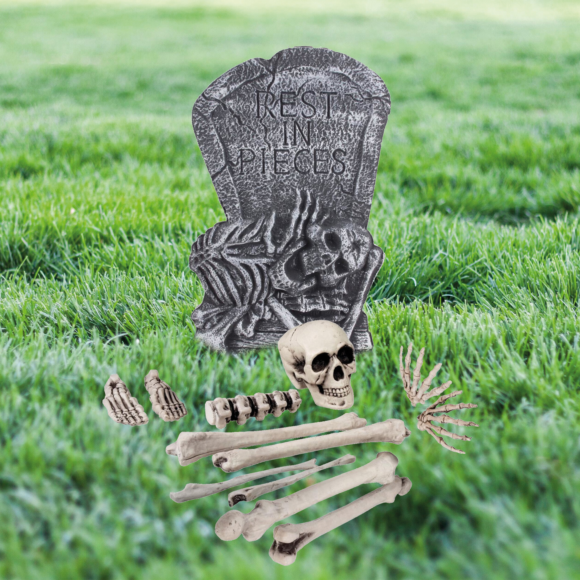 Horror tuin decoratie set kerkhof met grafsteen en skelet botten