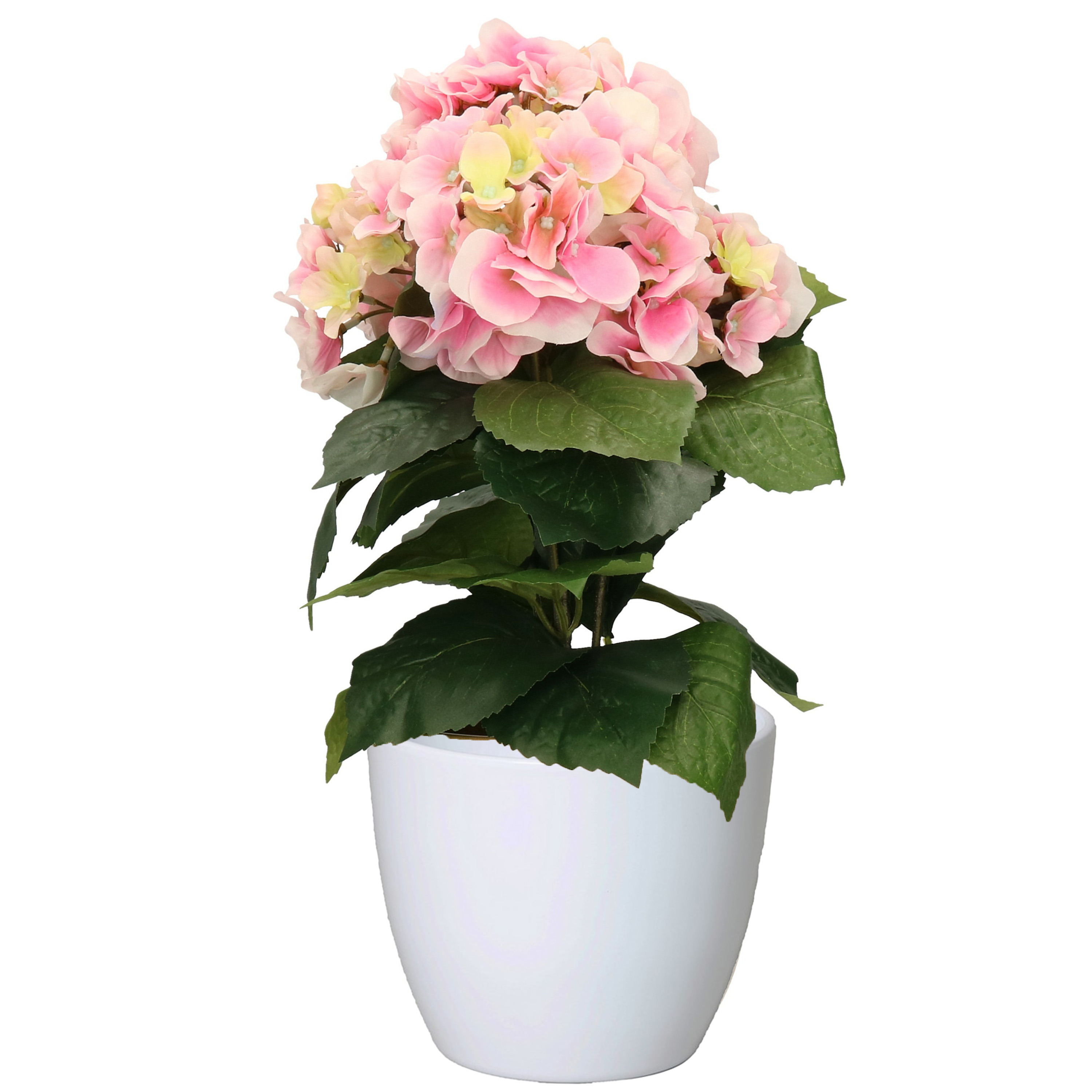 Hortensia kunstplant met bloemen lichtroze in pot wit 40 cm hoog