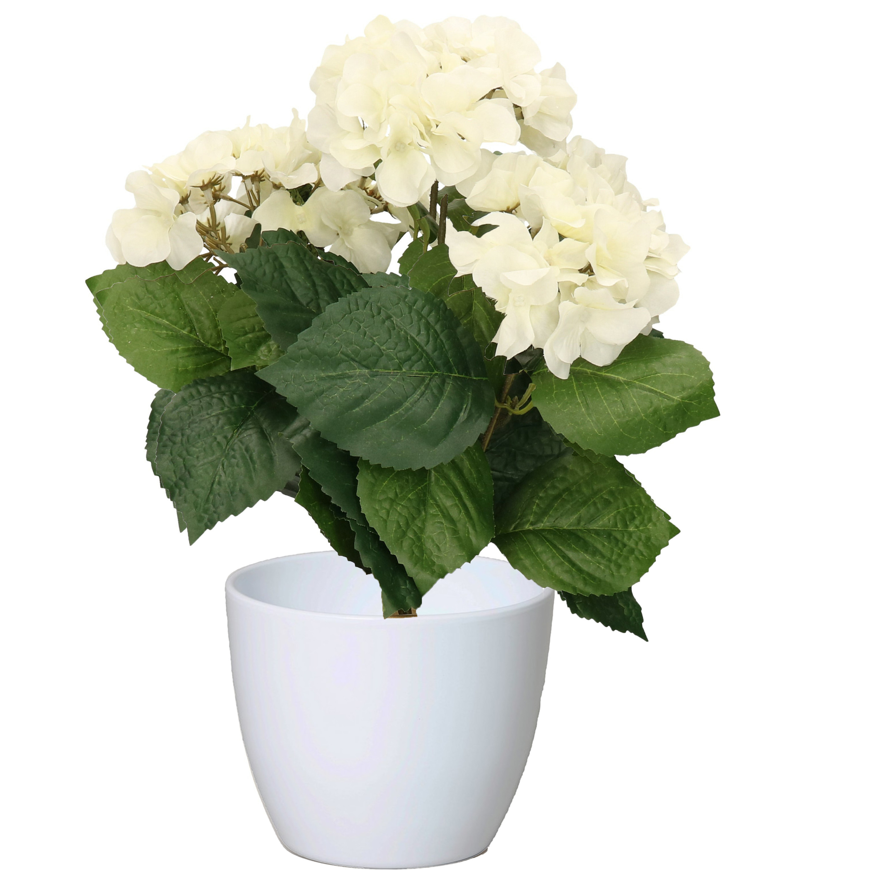 Hortensia kunstplant met bloemen wit in pot wit 40 cm hoog