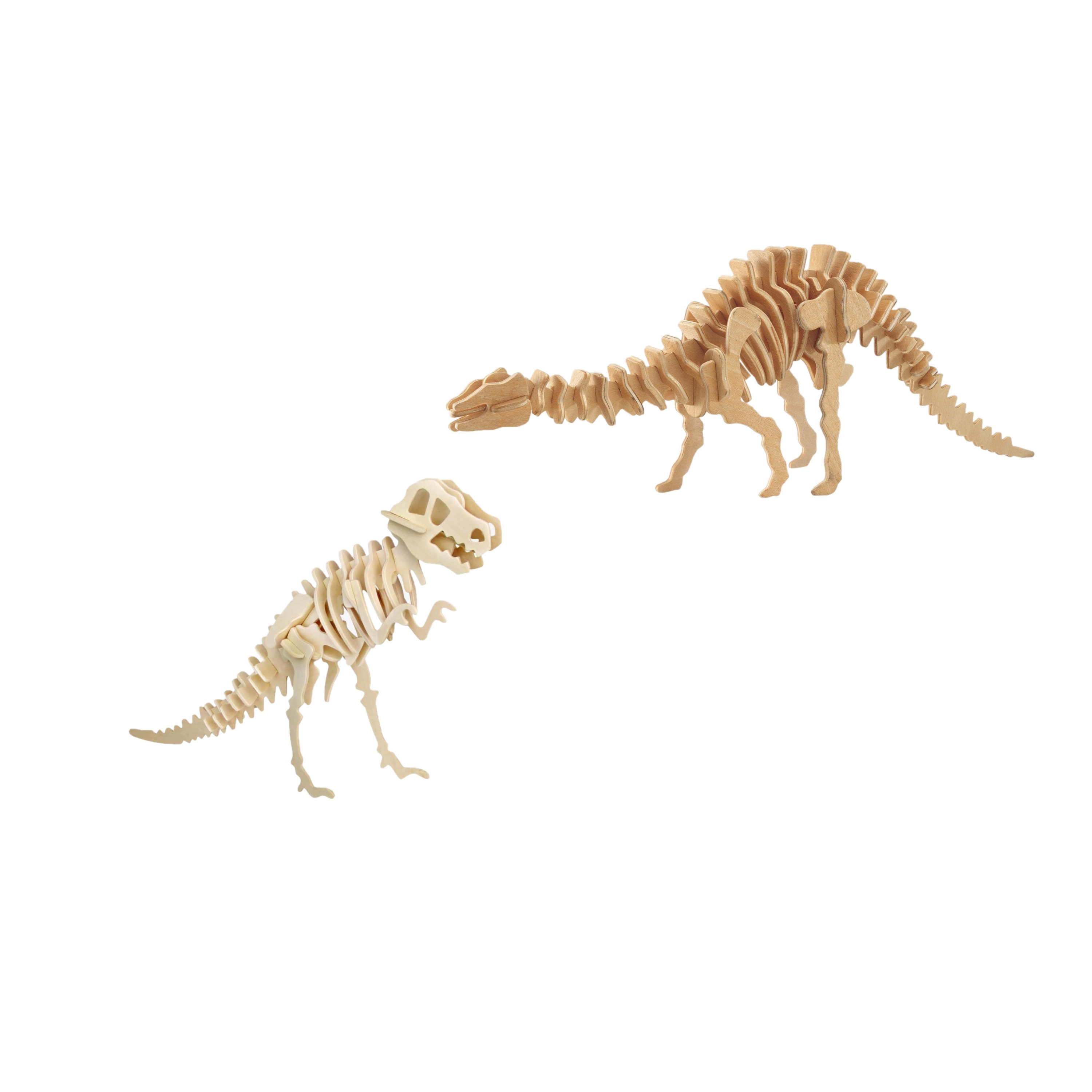 Houten 3D dino puzzel bouwpakket set T-rex en Apatosaurus-langnek