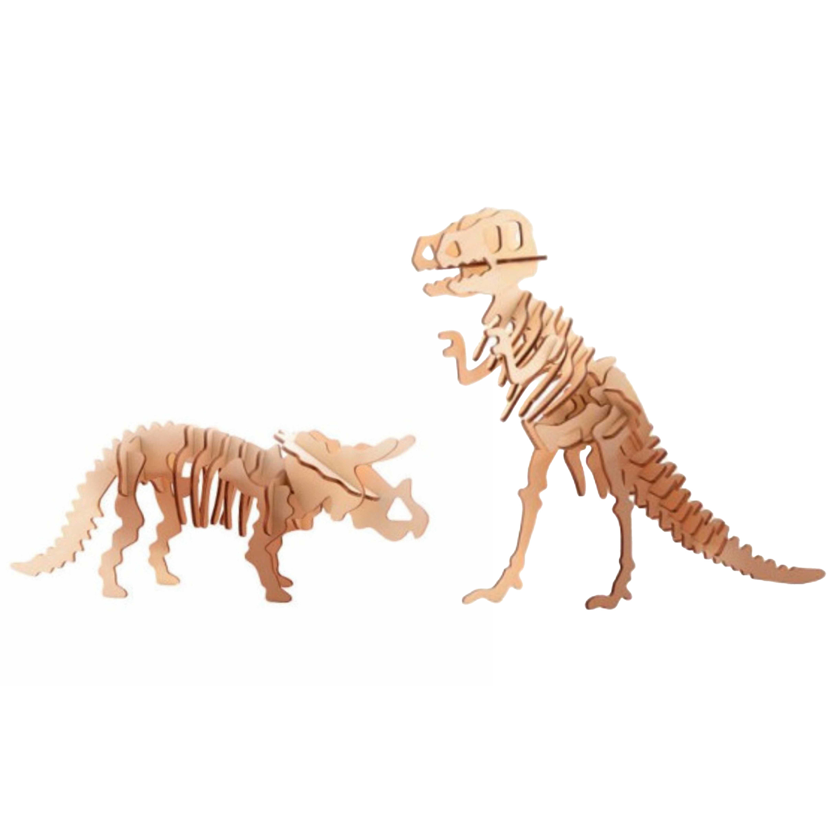 Houten 3D puzzels set dinosaurussen T-Rex en Triceratops 23 cm