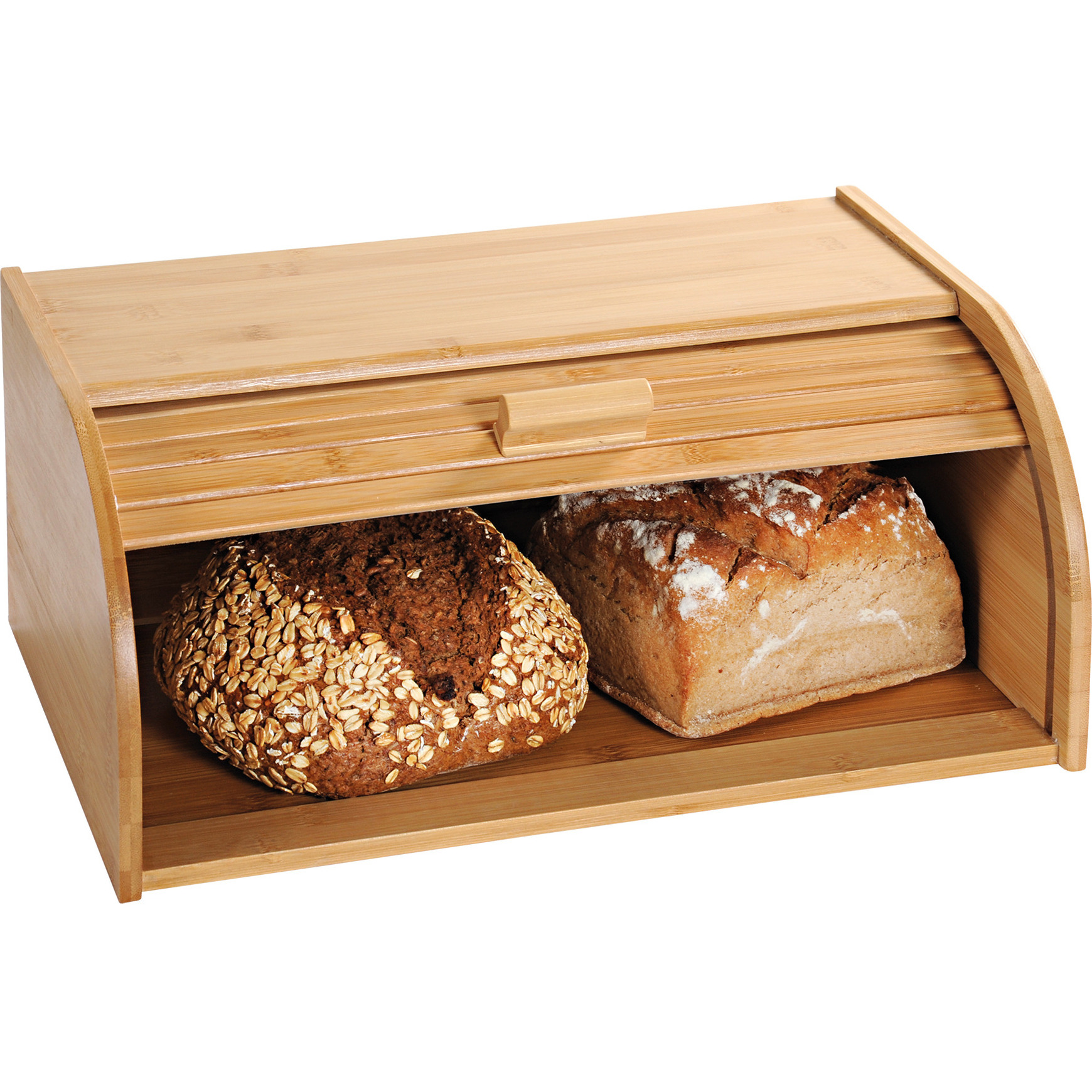 Houten brood bewaarbak-bewaardoos met rolluik deksel 27 x 40 x 17 cm
