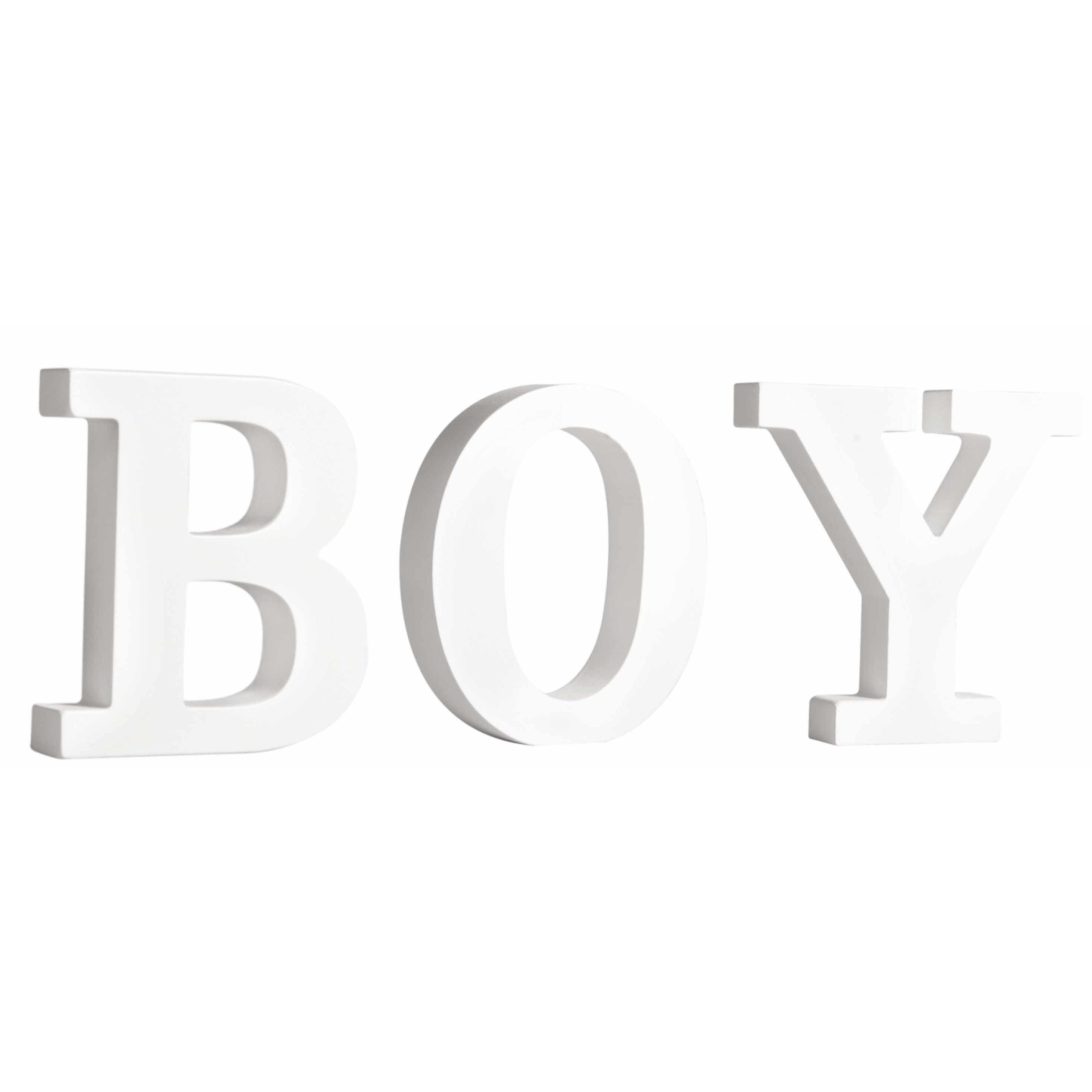 Houten deco hobby letters 3x losse witte letters om het woord BOY te maken