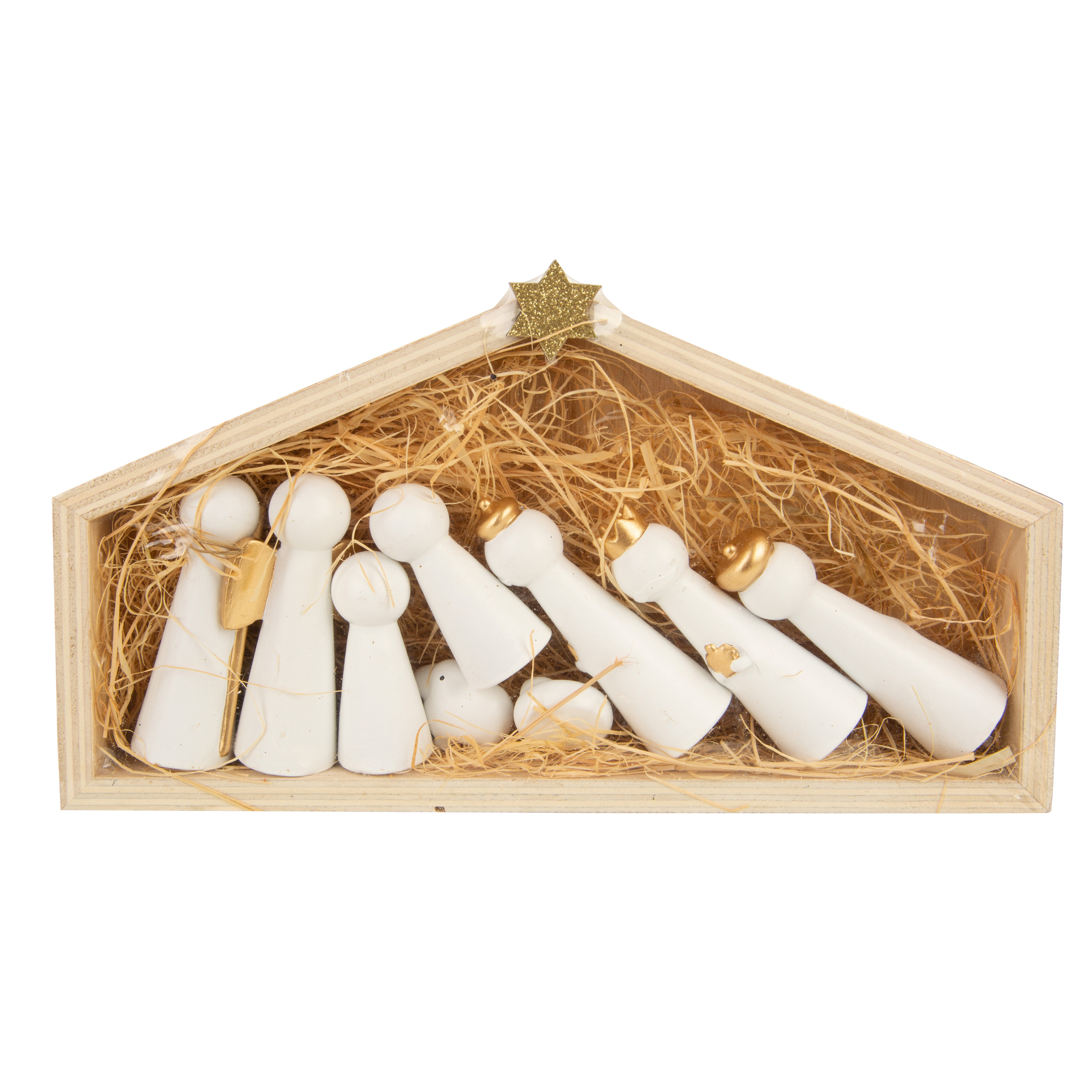 Houten kerststal-kerststalletje inclusief houten poppetjes 24 cm