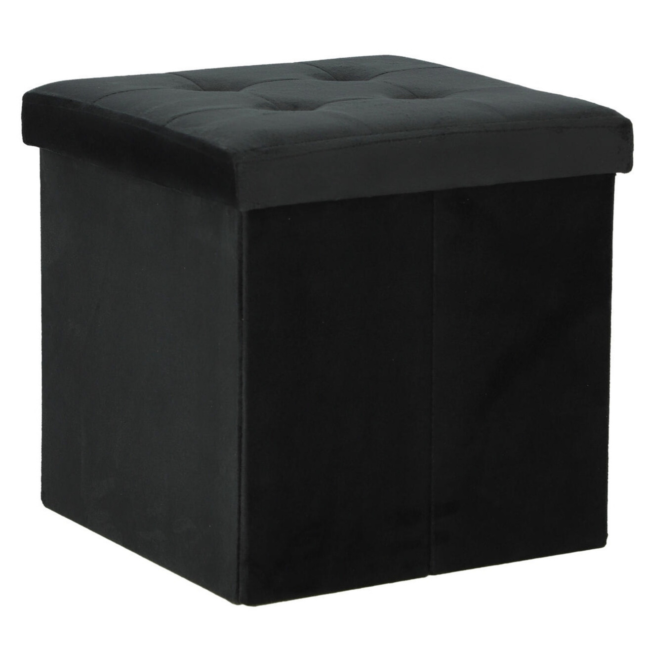 H&S Collection Poef-hocker-krukje opbergbox zwart fluweel polyester 38 x 38 cm