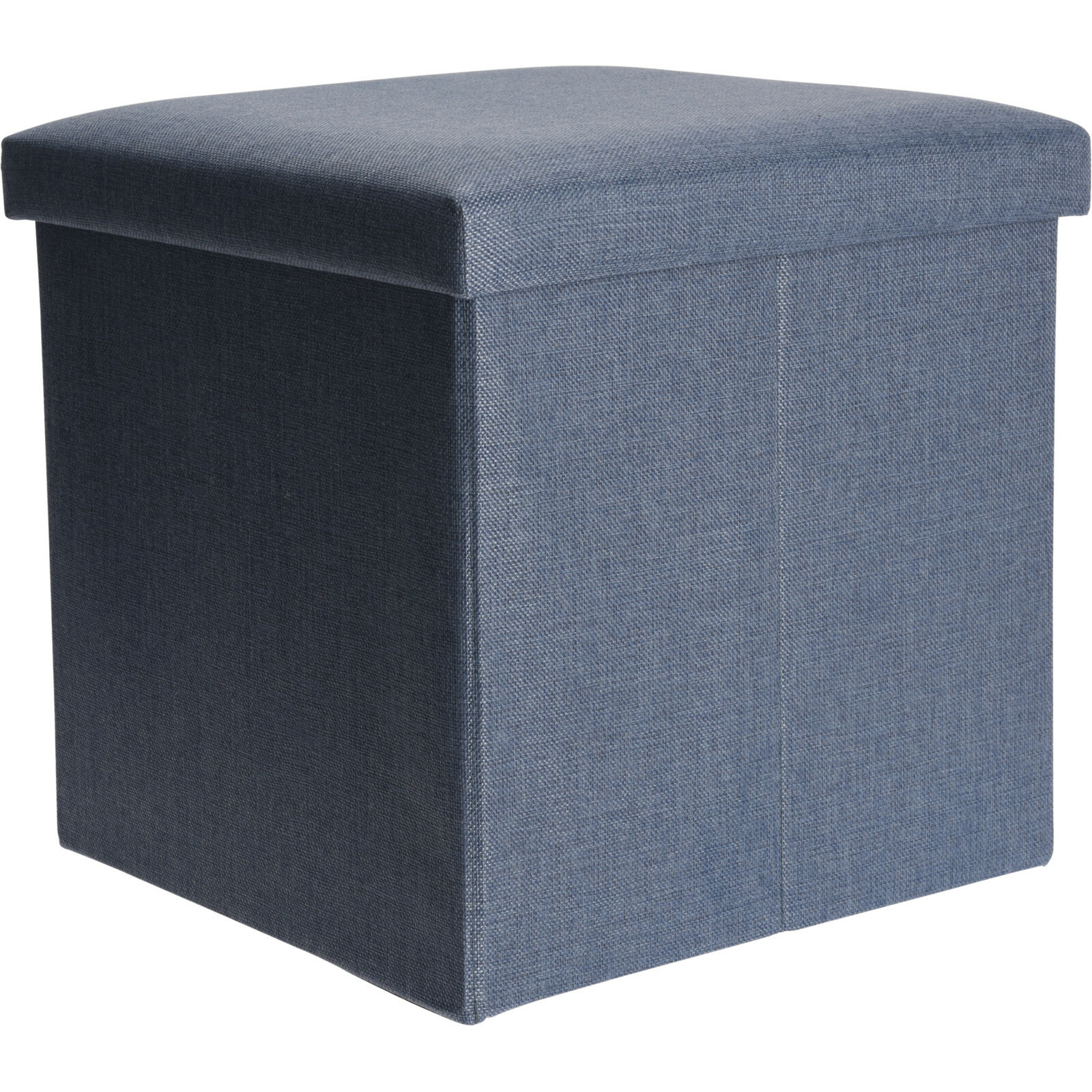 H&S Collection Poef-hocker-voetenbankje opbergbox blauw polyester 38 x 38 cm