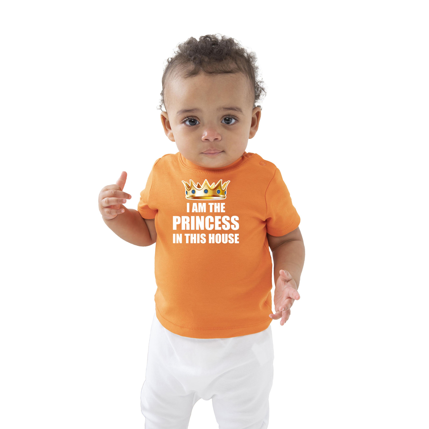 I am the princess in this house t-shirt oranje Koningsdag baby-peuter voor meisjes