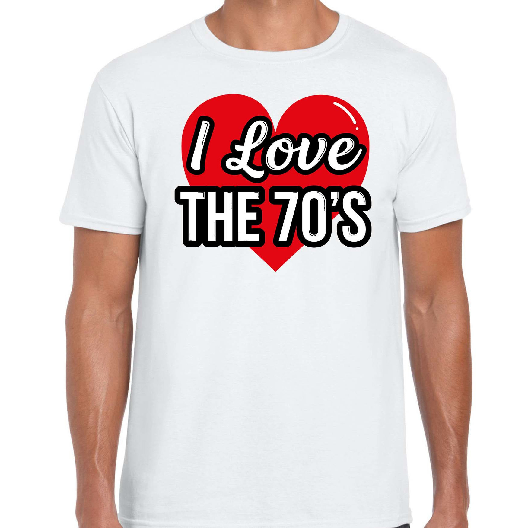 I love 70s verkleed t-shirt wit voor heren 70s party verkleed outfit