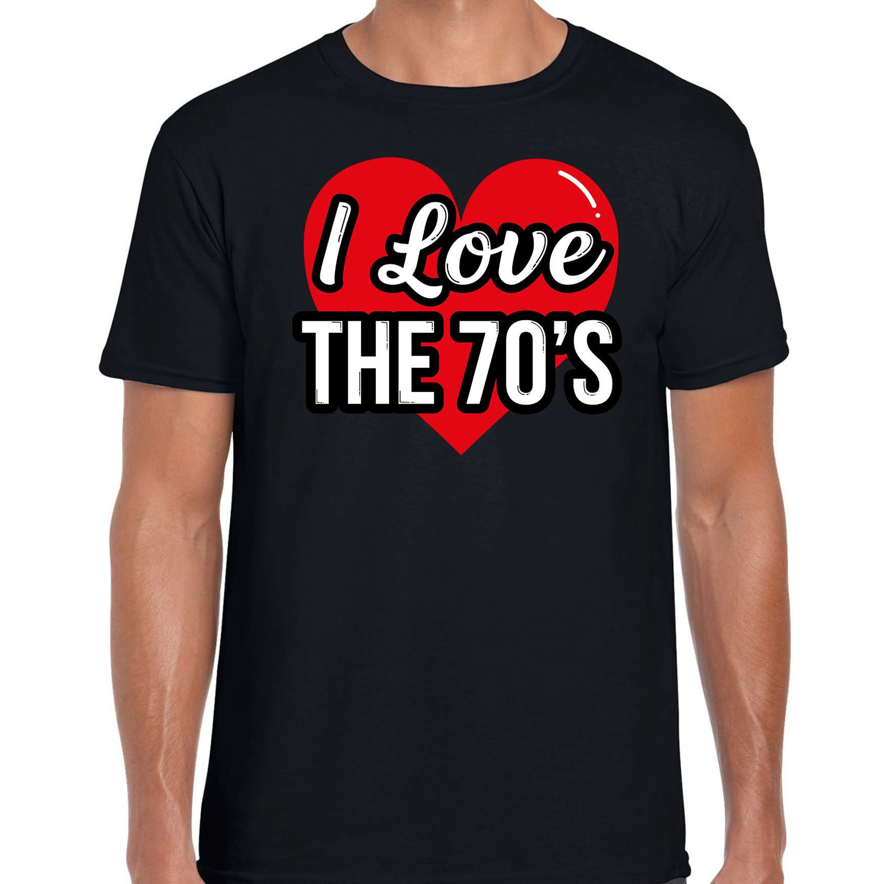 I love 70s verkleed t-shirt zwart voor heren 70s party verkleed outfit