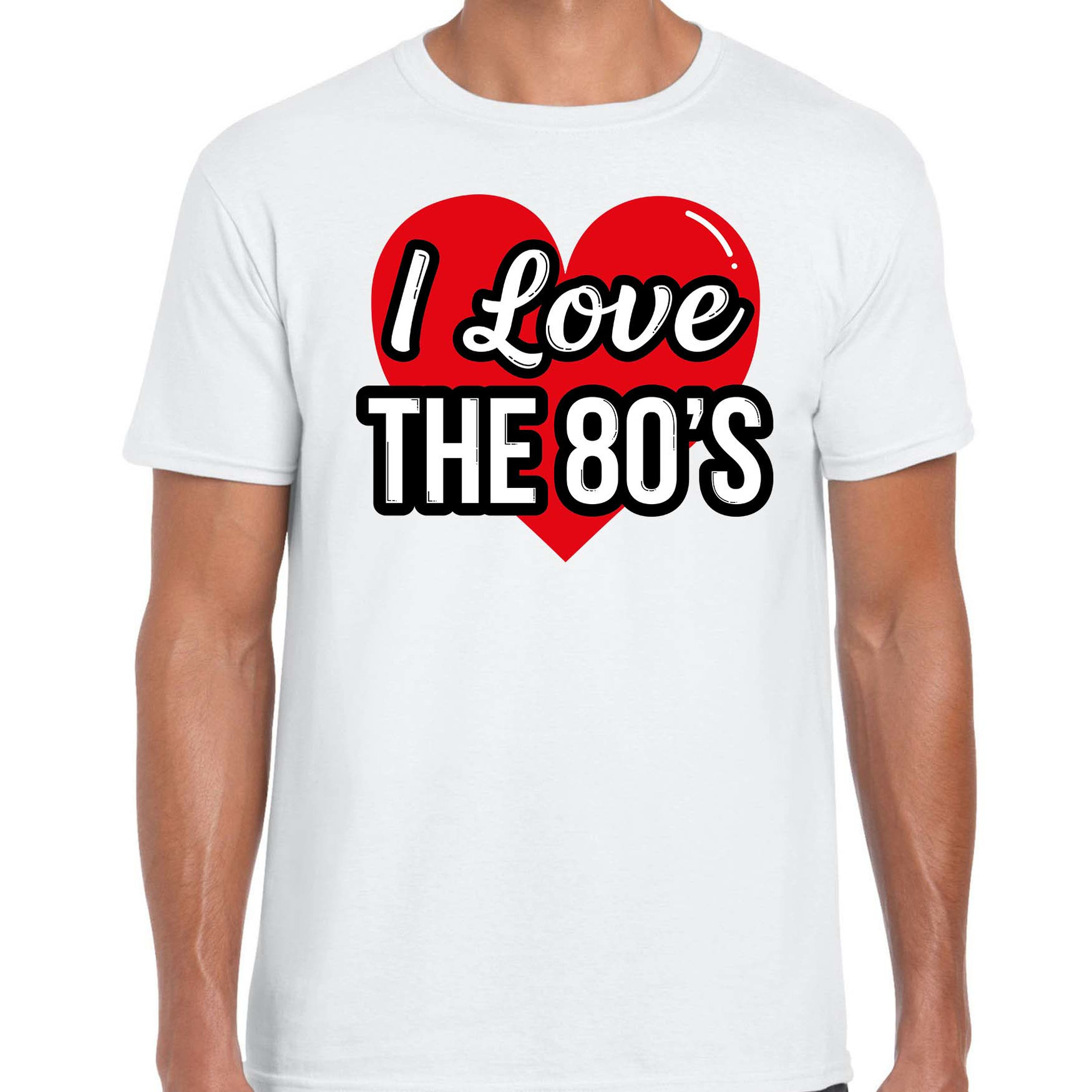 I love 80s verkleed t-shirt wit voor heren 80s party verkleed outfit