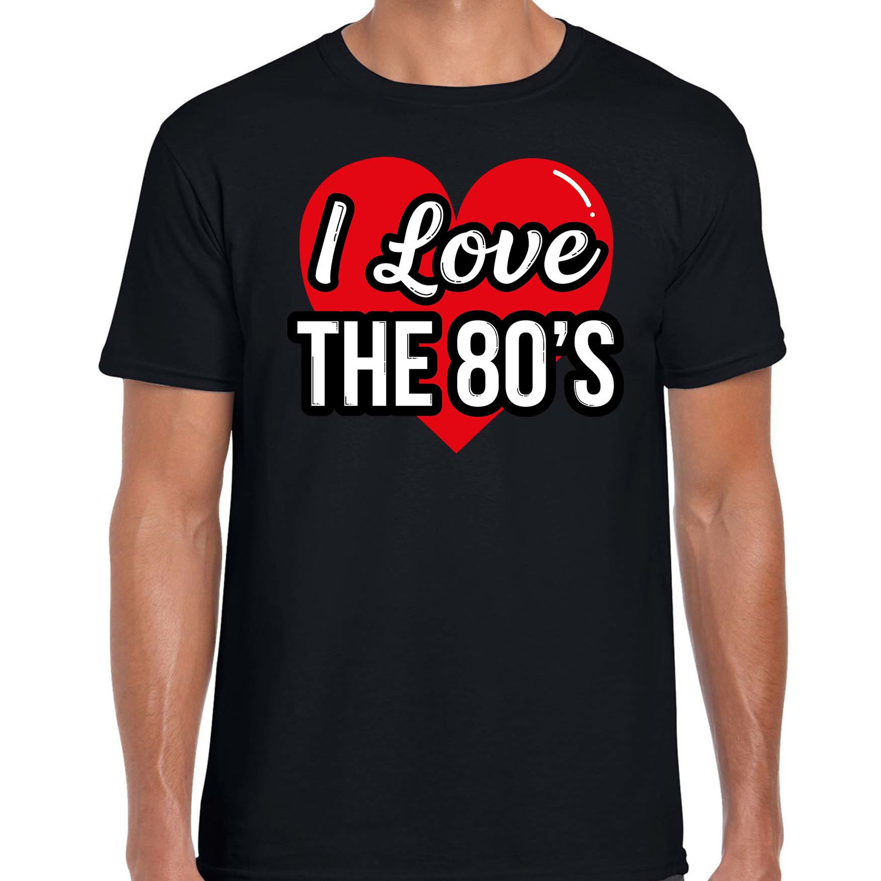 I love 80s verkleed t-shirt zwart voor heren 80s party verkleed outfit