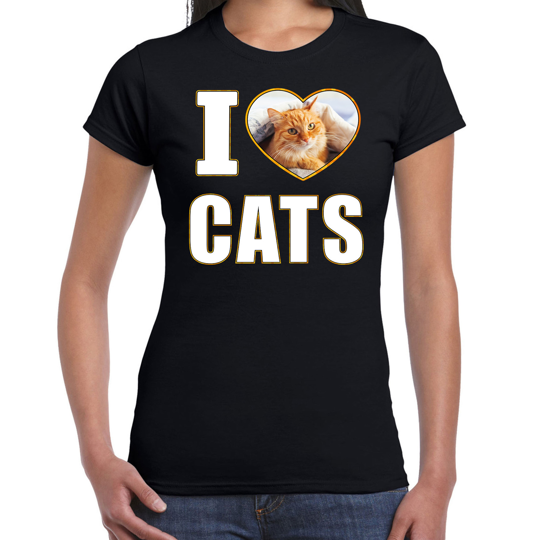I love cats foto shirt zwart voor dames cadeau t-shirt katten liefhebber