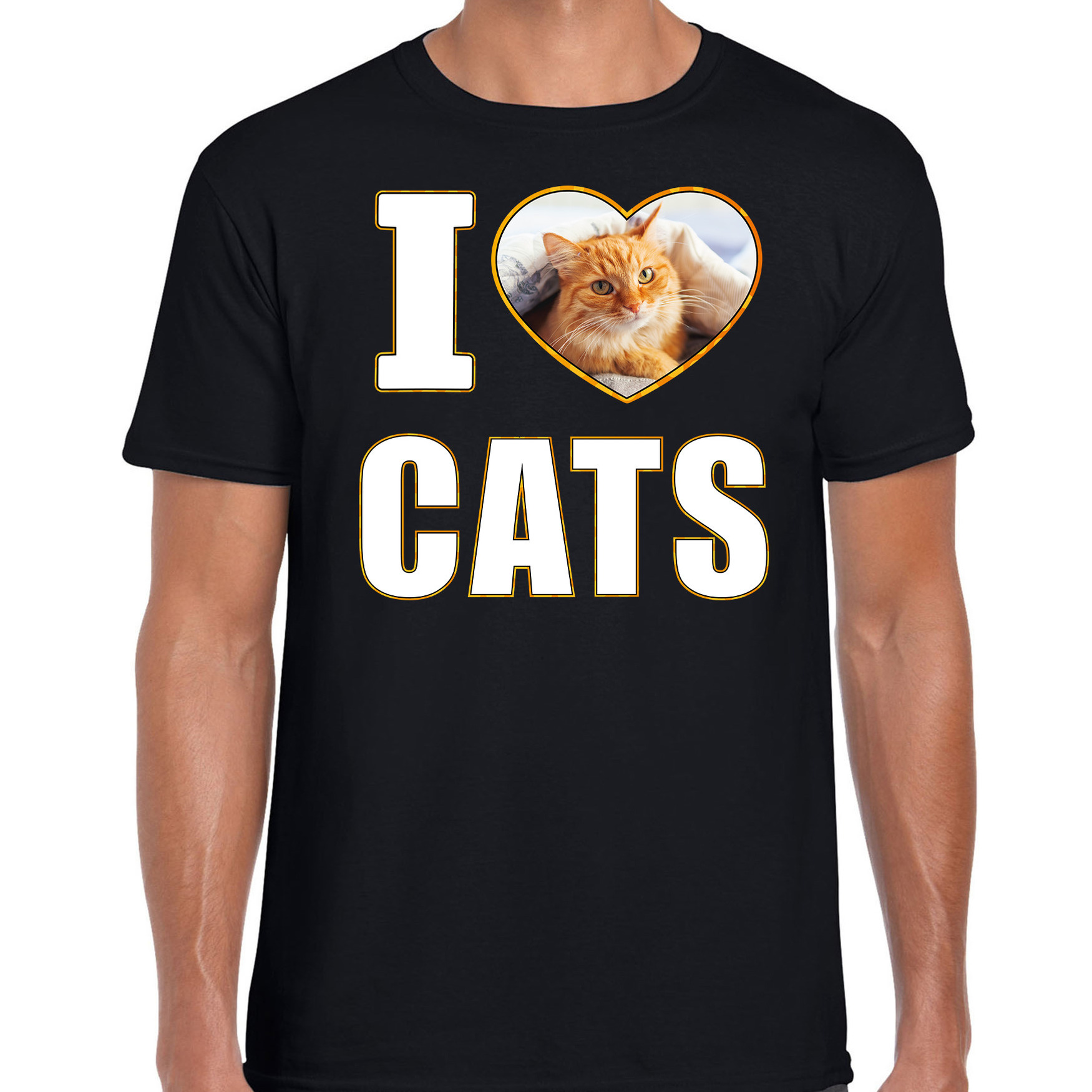 I love cats foto shirt zwart voor heren cadeau t-shirt katten liefhebber