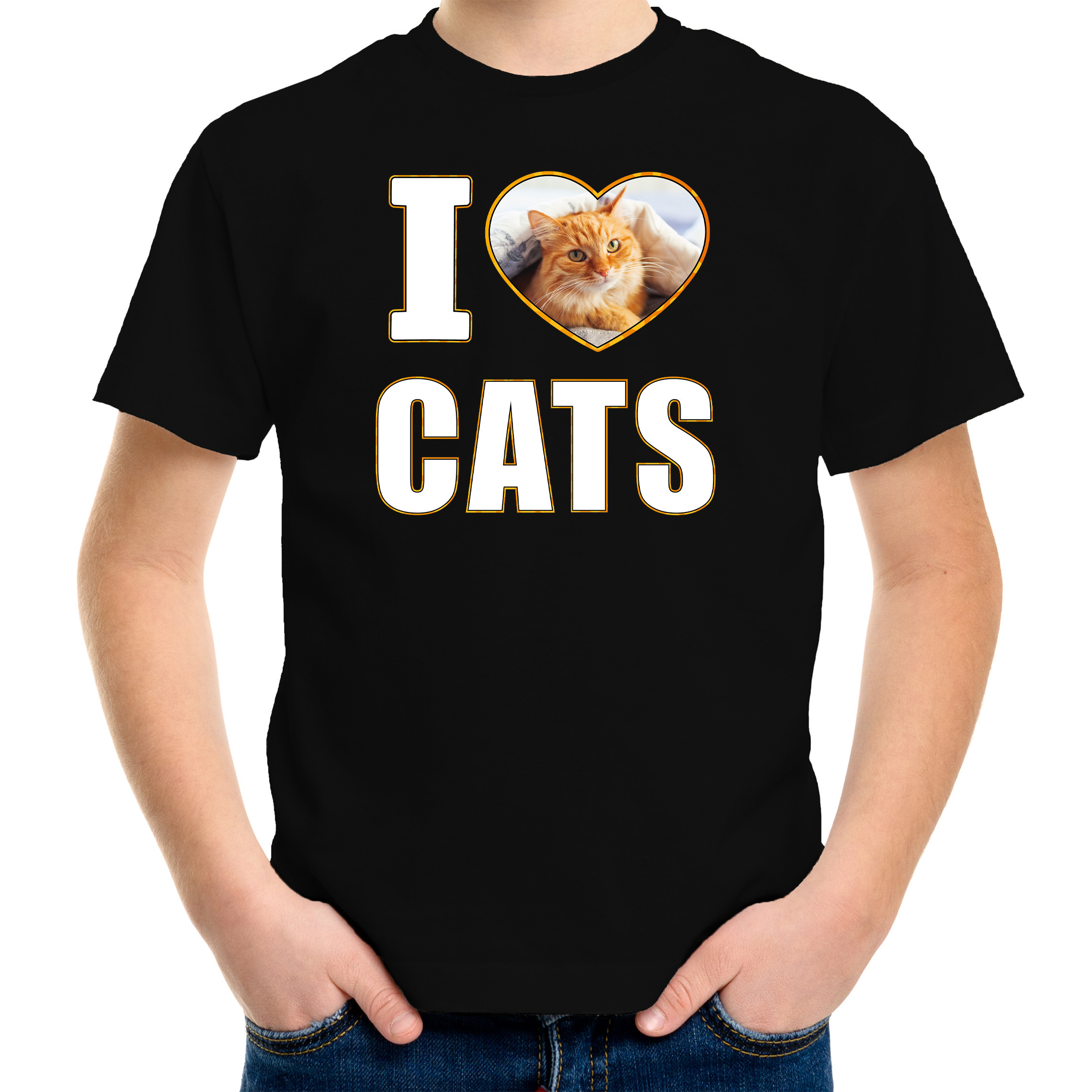 I love cats foto shirt zwart voor kinderen cadeau t-shirt katten liefhebber